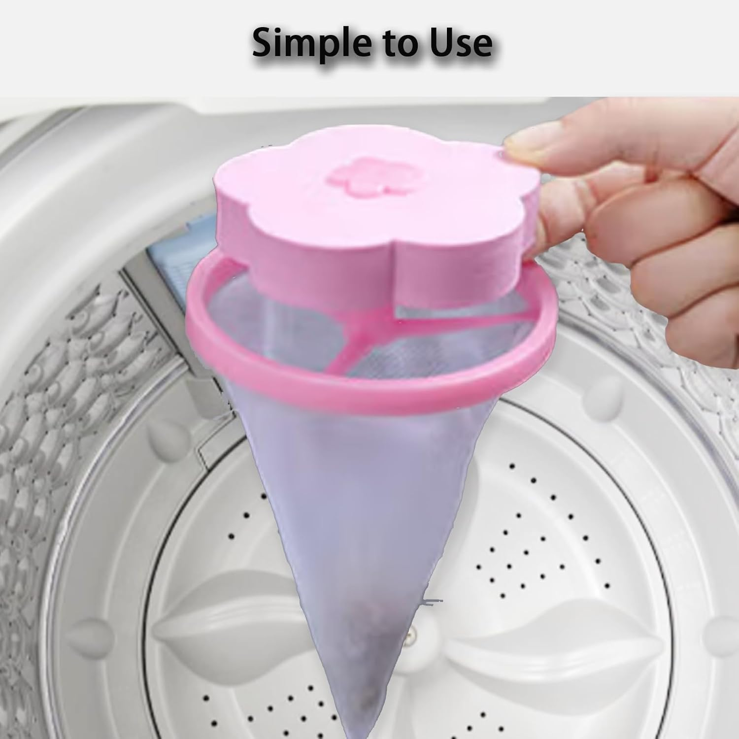 ONBPIY 2 Pack Pink Reusable Lint Catcher for Washing Machine, Laundry Pet Hair Remover with Floating Mesh Bag, Hair & Lint Trap for Clothes, Socks, and Fabrics (Pink) image number 2