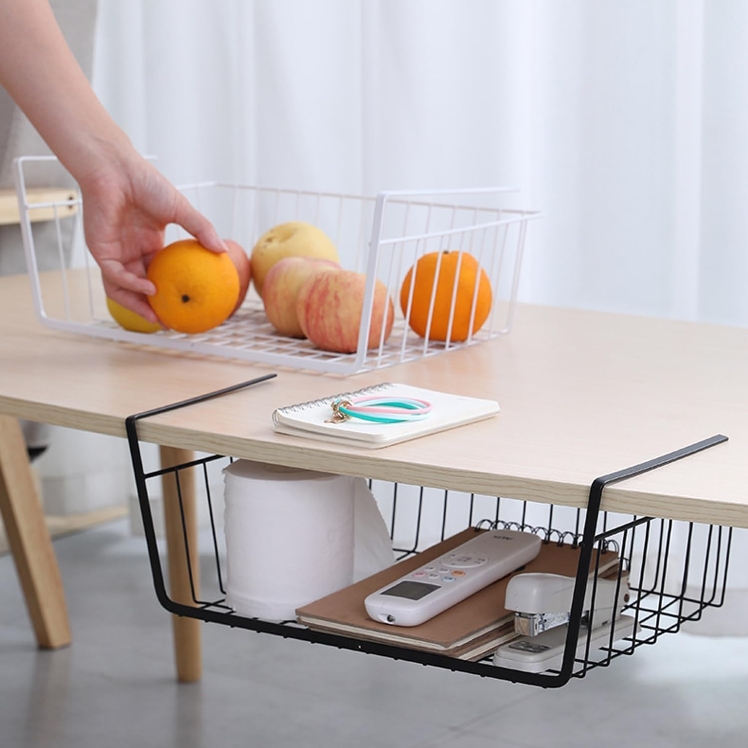 Xinghonyac 3 Pcs under Shelf Basket, under Shelf Storage Basket, Dormitory & Office Desk Kitchen Storage Rack Multifunctional Hanging Basket for Kitchen, Bedroom, Closet, Pantry (Black) image number 5