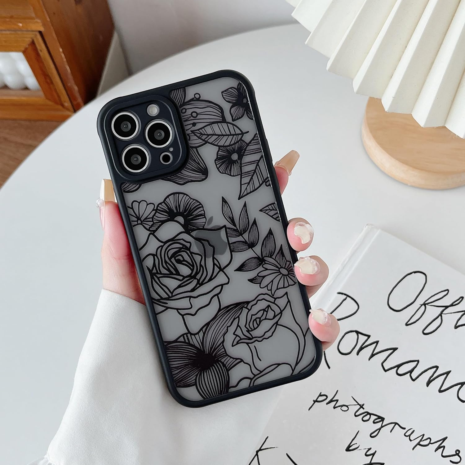 XIZYO for Iphone 16 Pro Case, Floral Rose Cute Phone Case for Women Girls Aesthetic Pattern Print Slim TPU Bumper Shockproof Protective Cover for Iphone 16 Pro 6.3 Inch, Black