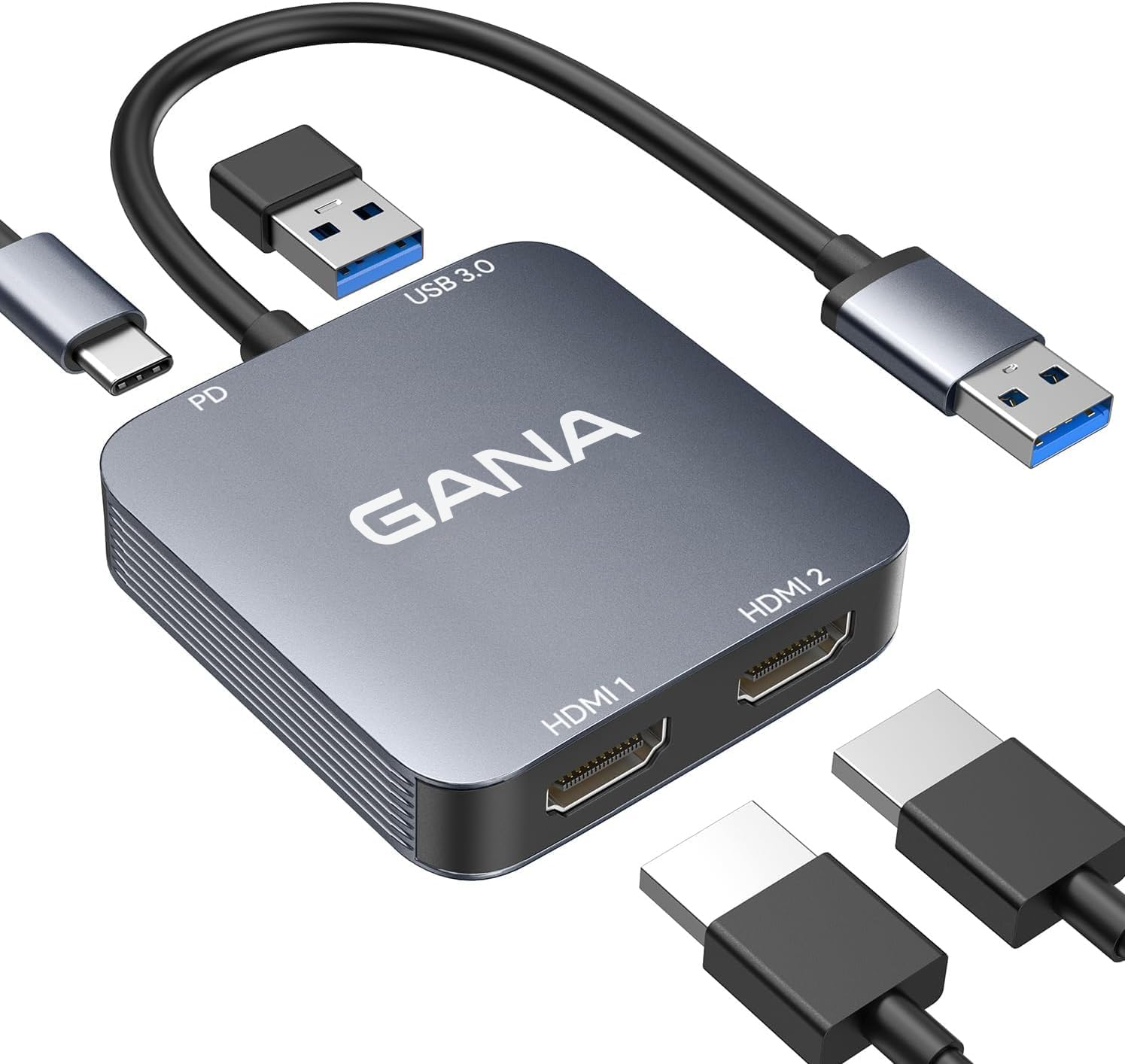 GANA USB 3.0 to Dual HDMI Adapter with USB 3.0 Port, HDMI to USB Audio Video Graphics Converter Cable for Laptop Monitor Desktop TV, Compatible with Mac OS, Windows image number 3