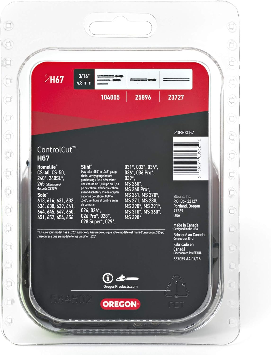 Oregon H67 Controlcut 16-Inch Chainsaw Chain, Fits Homelite, Stihl, Solo,Gray image number 1