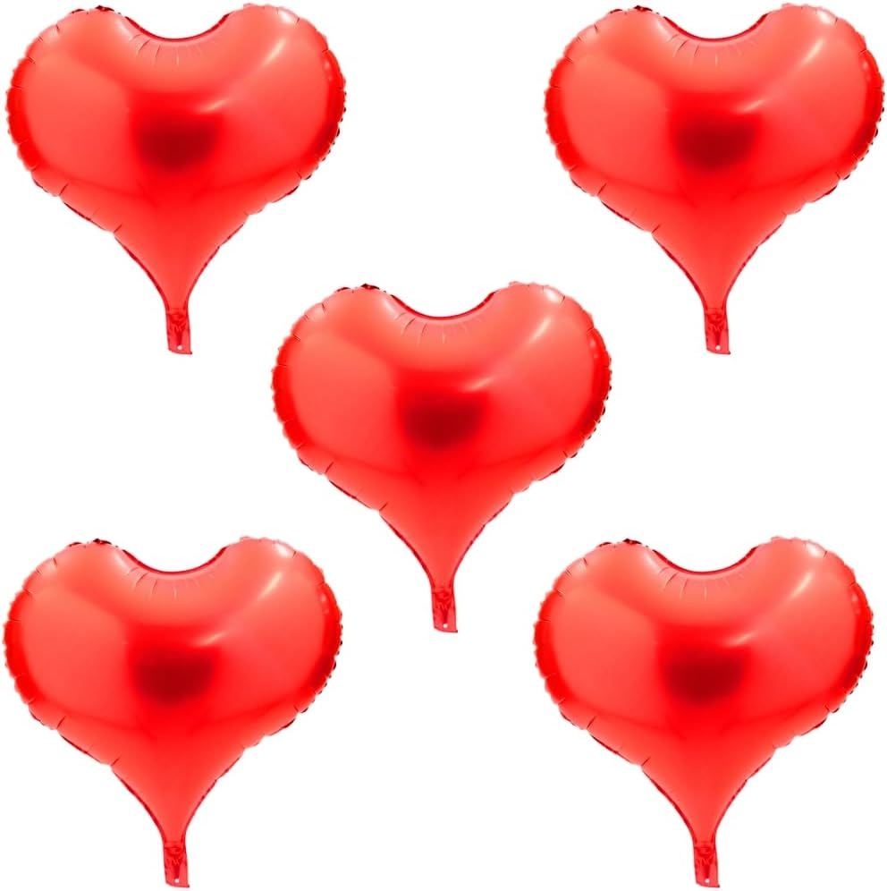 5Pcs 24 Inch Heart Foil Balloon for Valentine'S Day Decoration - Romantic Decor (Red)