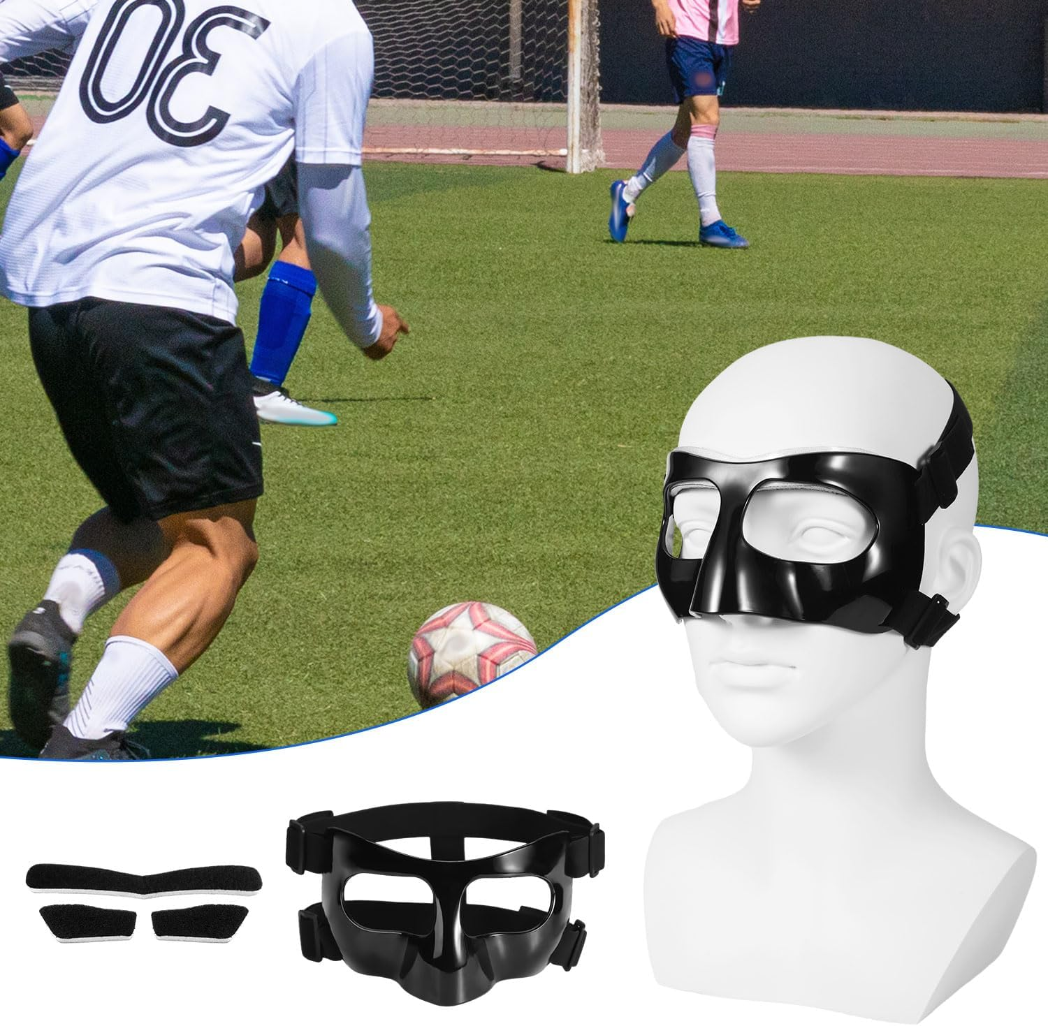 Nose Guard for Broken Nose, 5.9X3.74In Adjustable Face Shield with Pads Face Guard Sports Training Face Mask Nose Protector for Adults Teens Basketball Soccer Baseball (Black) image number 3