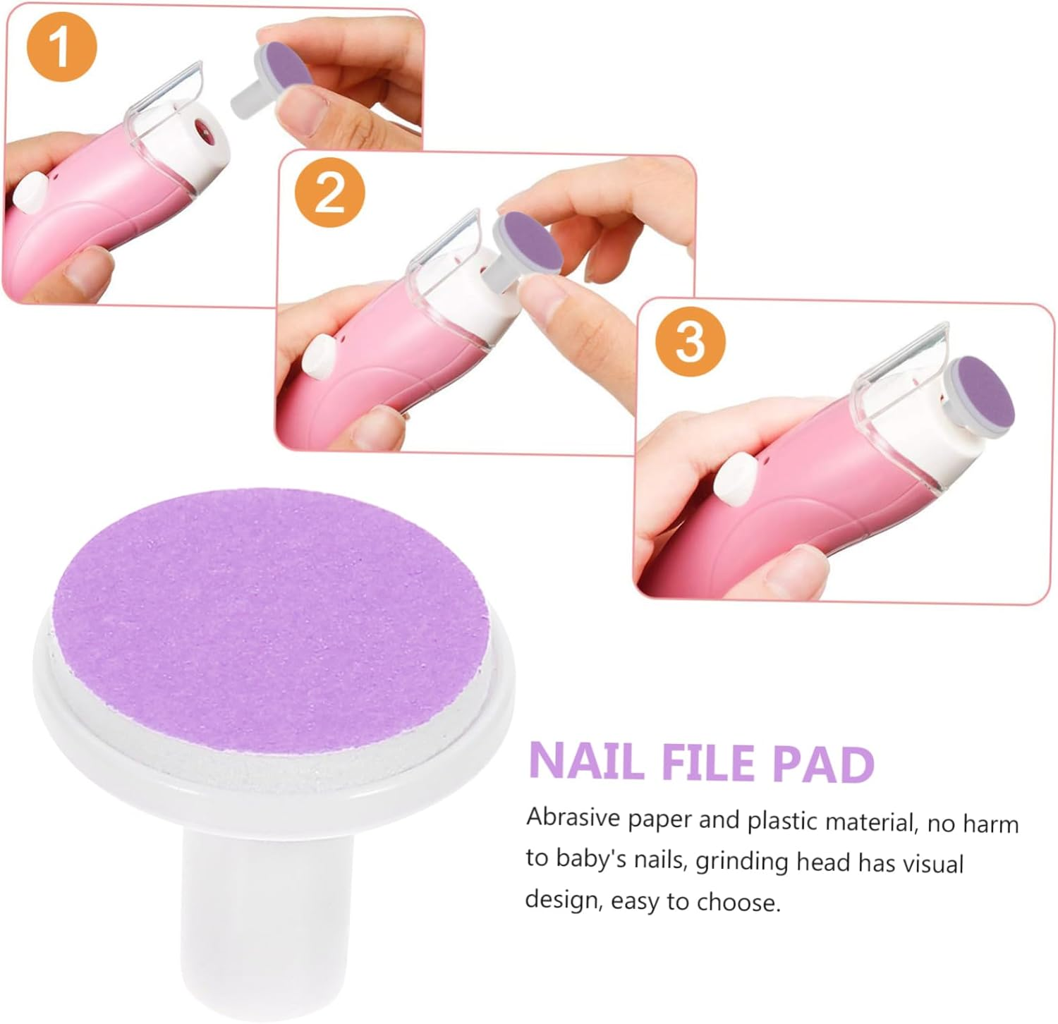 Vaguelly 12Pcs Electric Infant Nail Trimmer Replacement Heads Purple Nail Grinding Pads for 6-12 Months Tool for Newborns image number 6