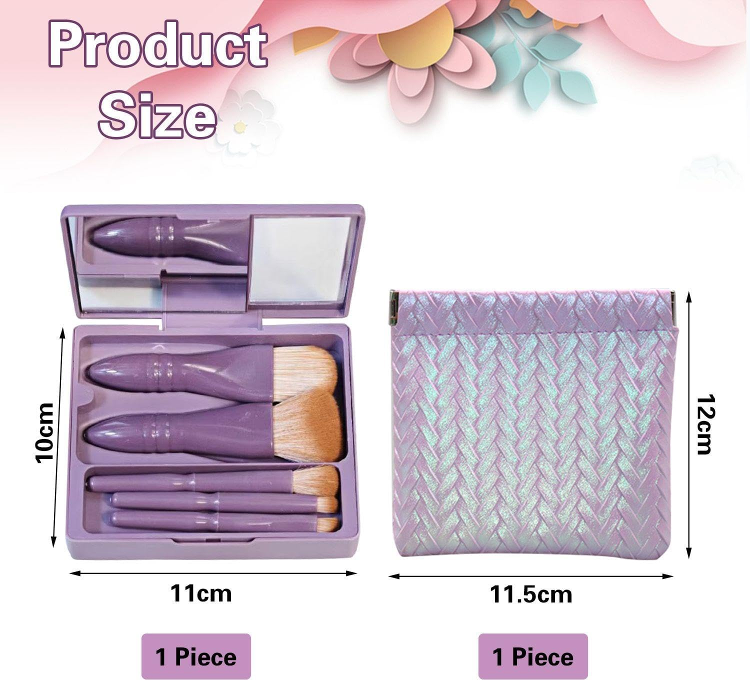 5 Makeup Brushes & 1 Mini Storage Bag Makeup Brush Set with Mirror Beauty Tools Portable Travel Accessories Purple image number 2