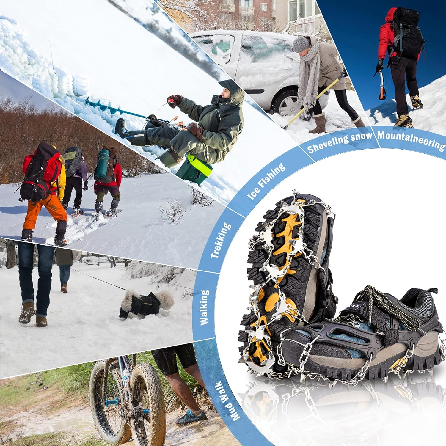 26 Spikes Crampons, TIMINGILA Ice Cleats Traction for Hiking Boots Shoes Women Men Kids, Traction Snow Grips for Hiking Fishing Walking Climbing Mountaineering image number 3