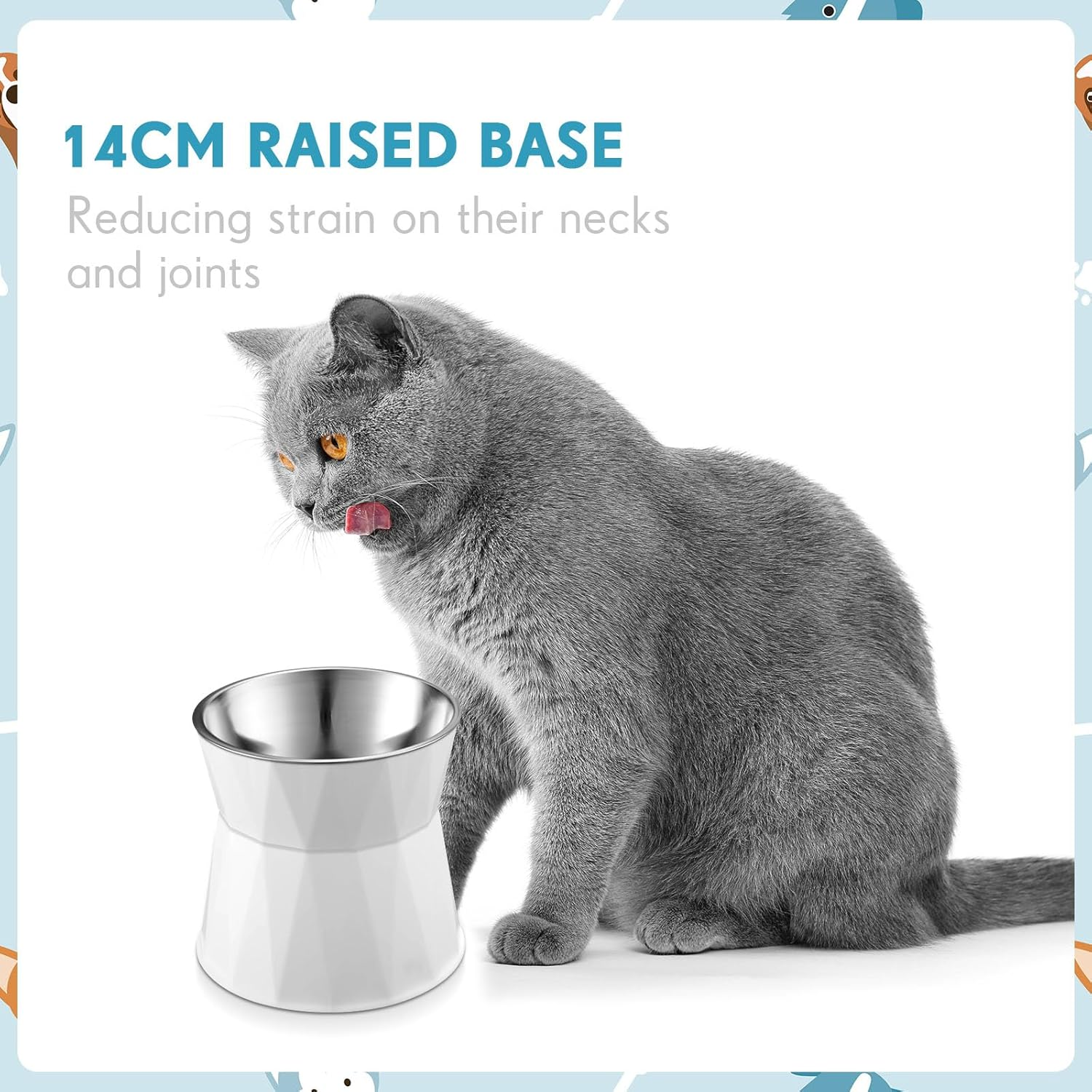 Lallisa 2 Pcs Elevated Cat Bowls Adjustable Raised Cat Feeder Non Slip Food Water with Stand Safe Stainless Steel Bowls with Pet Food Stand for Pets Feeding Eating(White) - White image number 6