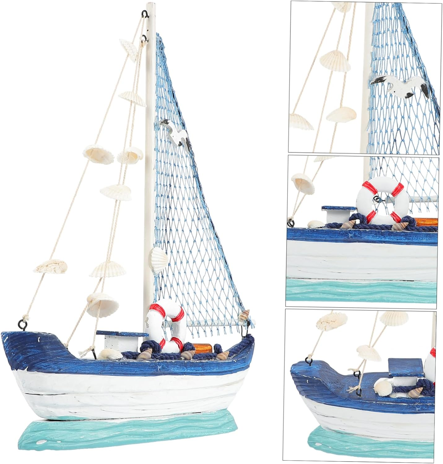 Jojofuny Nautical Decor Wooden Sailing Boat Model Mediterranean Style Boat Ornament image number 4