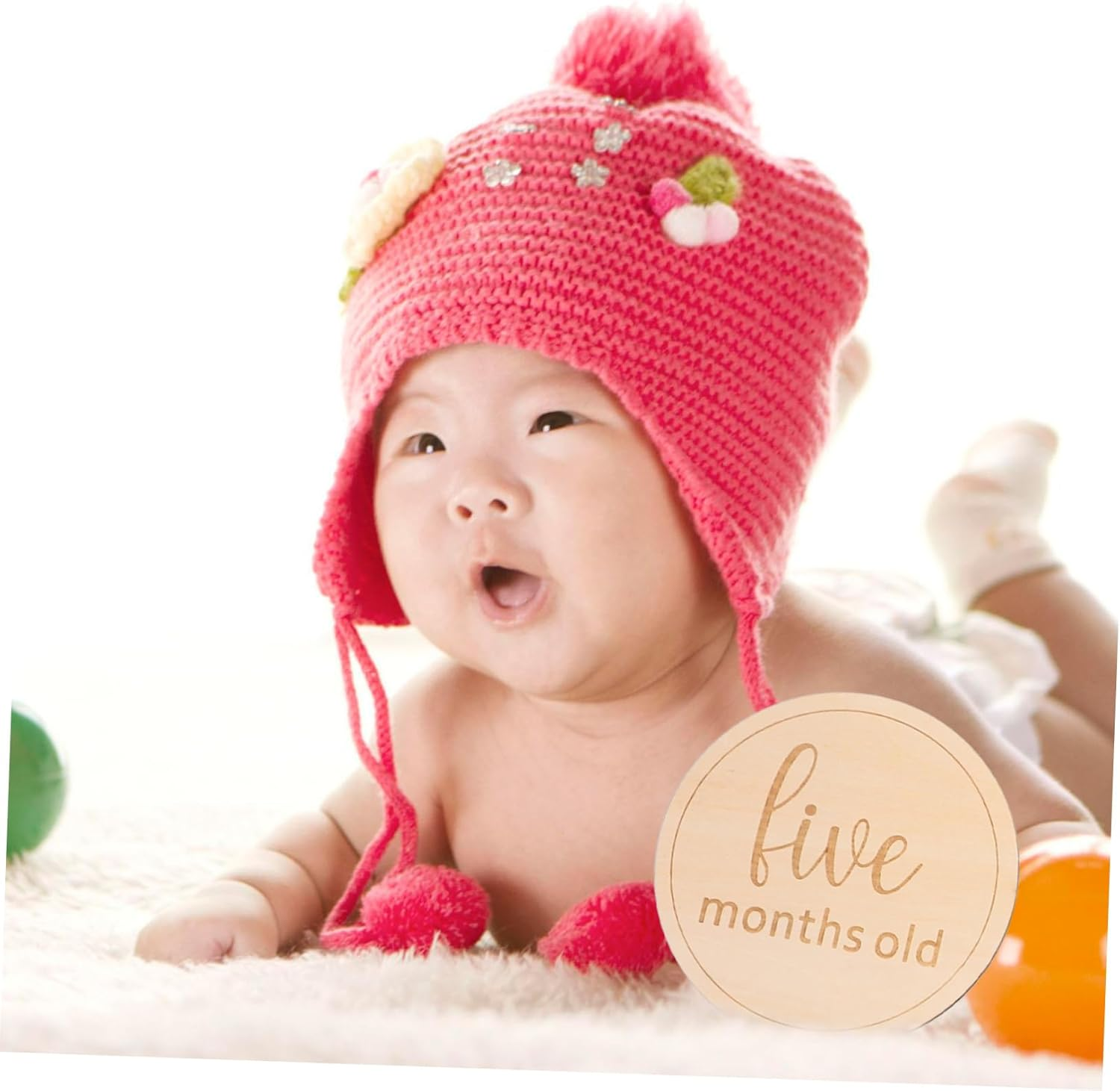 Minkissy 12Pcs Wooden Monthly Milestone Cards round Milestone Discs for Newborns for Photoshoots image number 1