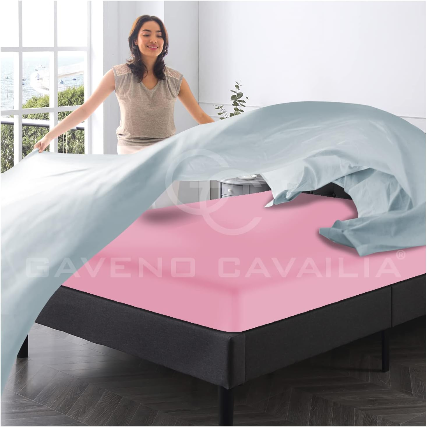 Premium Plain Dye Fitted Bed Sheet, Washable Bedding & Linen, Bobble Free Super Soft Bottom Sheet, Pink, 4Ft Double image number 3