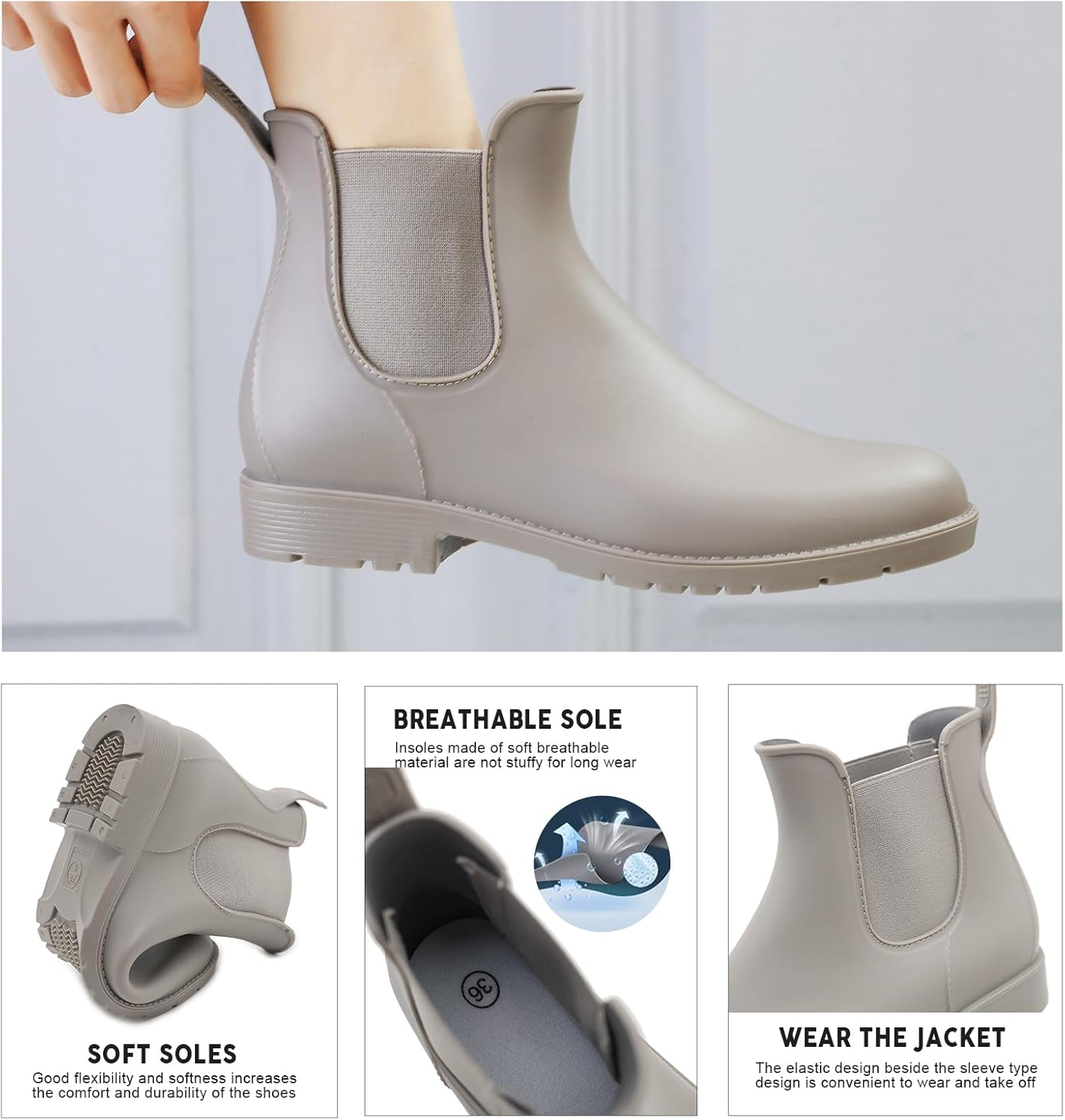 Acfoda Unisex Adult Waterproof Wellington Boots with Block Heel, Size 35-43 image number 2