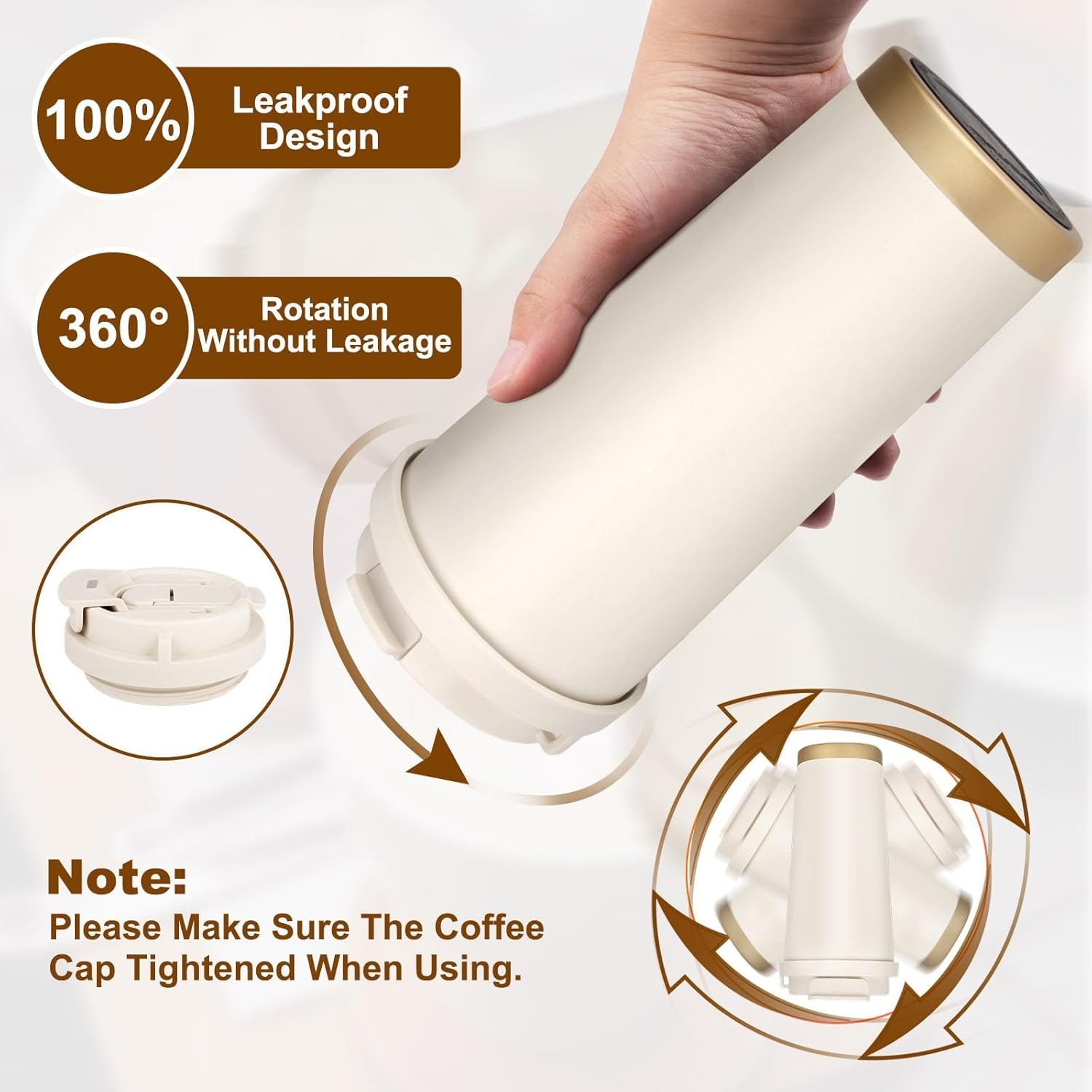 XHOMI Thermos Coffee Mug with Straw Made of Stainless Steel, 530 Ml Leak-Proof Insulated Mug with Lid for Hot & Cold Drinks (White)