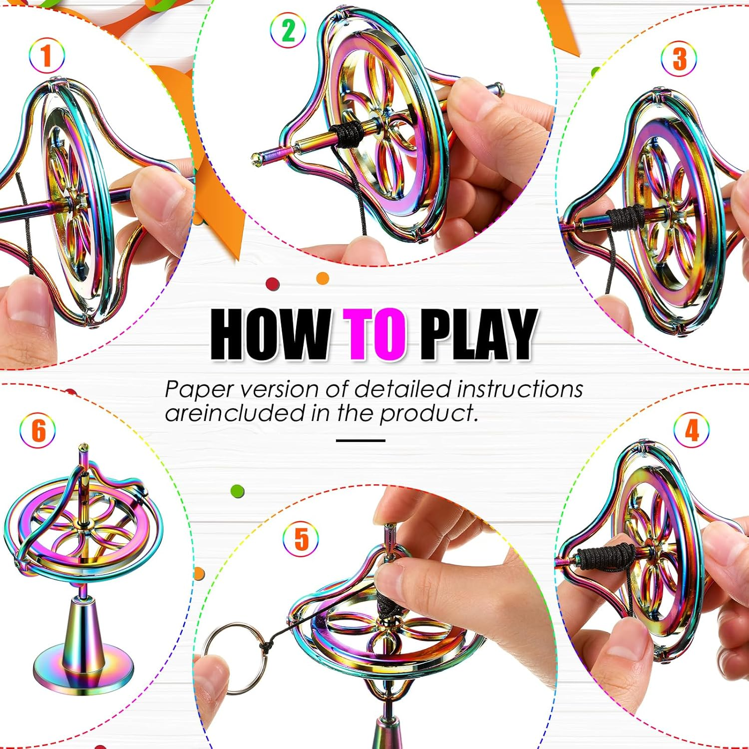 Meekoo 2 Pack Metal Anti-Gravity Gyroscope Colorful Spinning Top Gyroscope Balance Toy Educational Gift image number 5