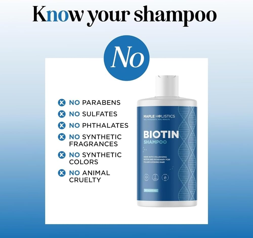Volumizing Biotin Shampoo for Thinning Hair - Thin Hair Shampoo with Rosemary Argan and Essential Oils for Hair Care - Vegan Sulfate Free Shampoo for Damaged Dry Hair Paraben and Cruelty Free image number 4