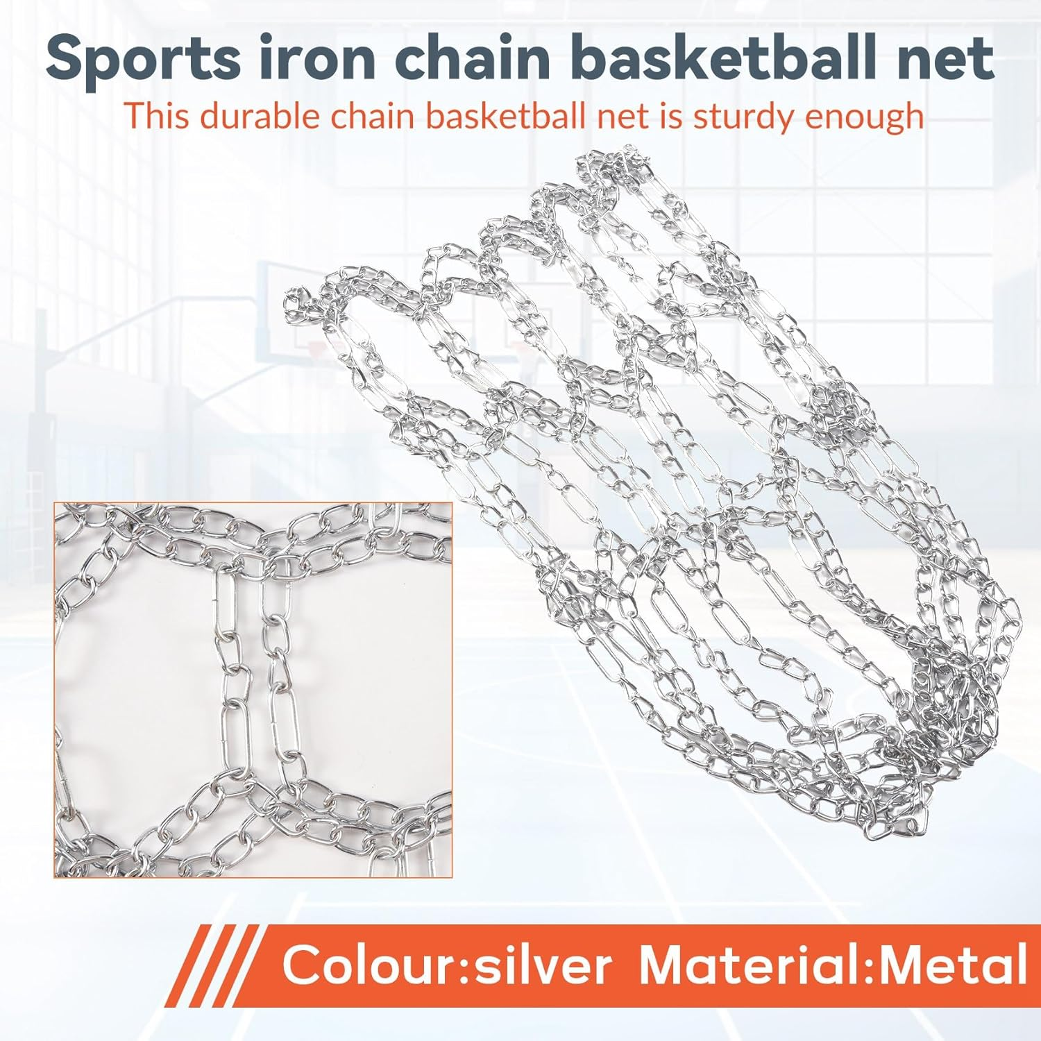 Veumoie Sport Iron Chain Basketball Net Outdoor 12 Loops Standard Heavy Duty Basketball Goal Replacement Net,Silver image number 5