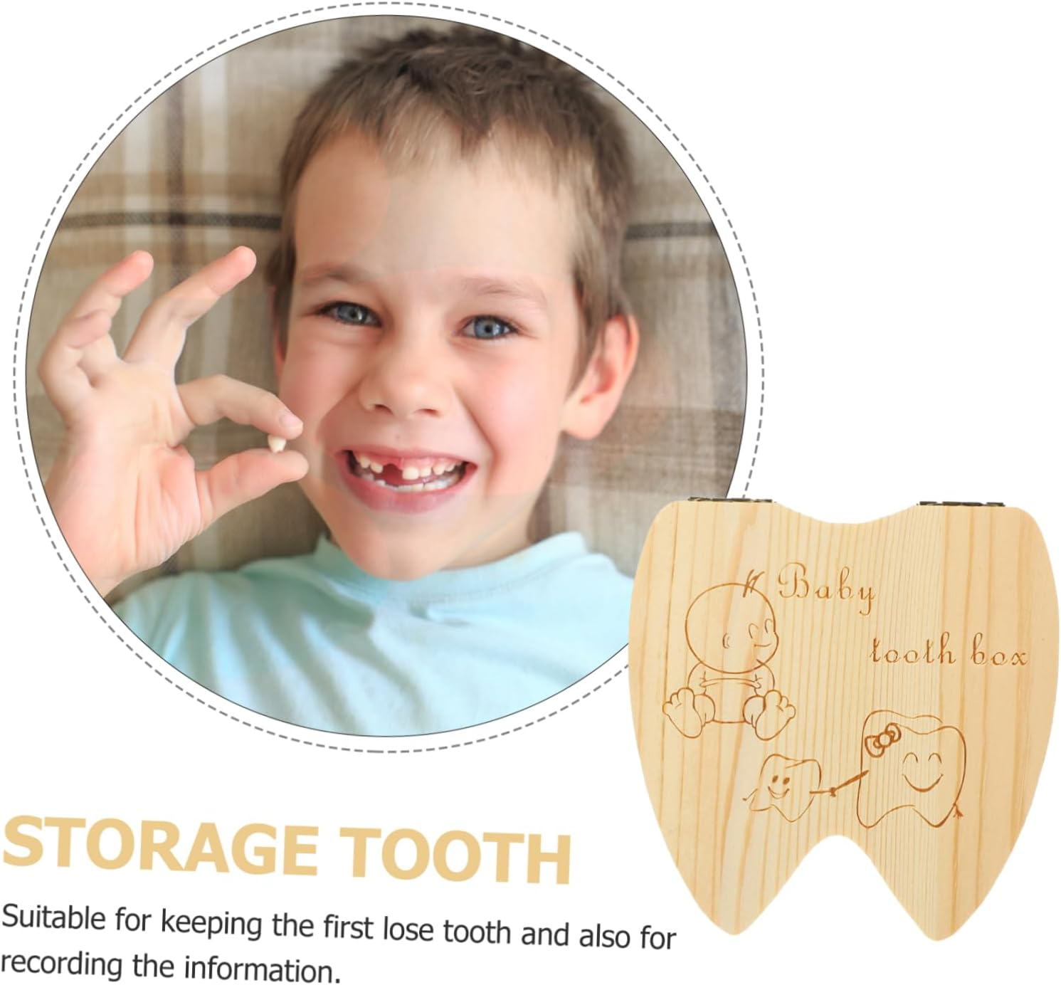 Deciduous Tooth Storage Box Wooden Tooth Holder for Christmas Birthday Collecting Boys and Girls image number 5