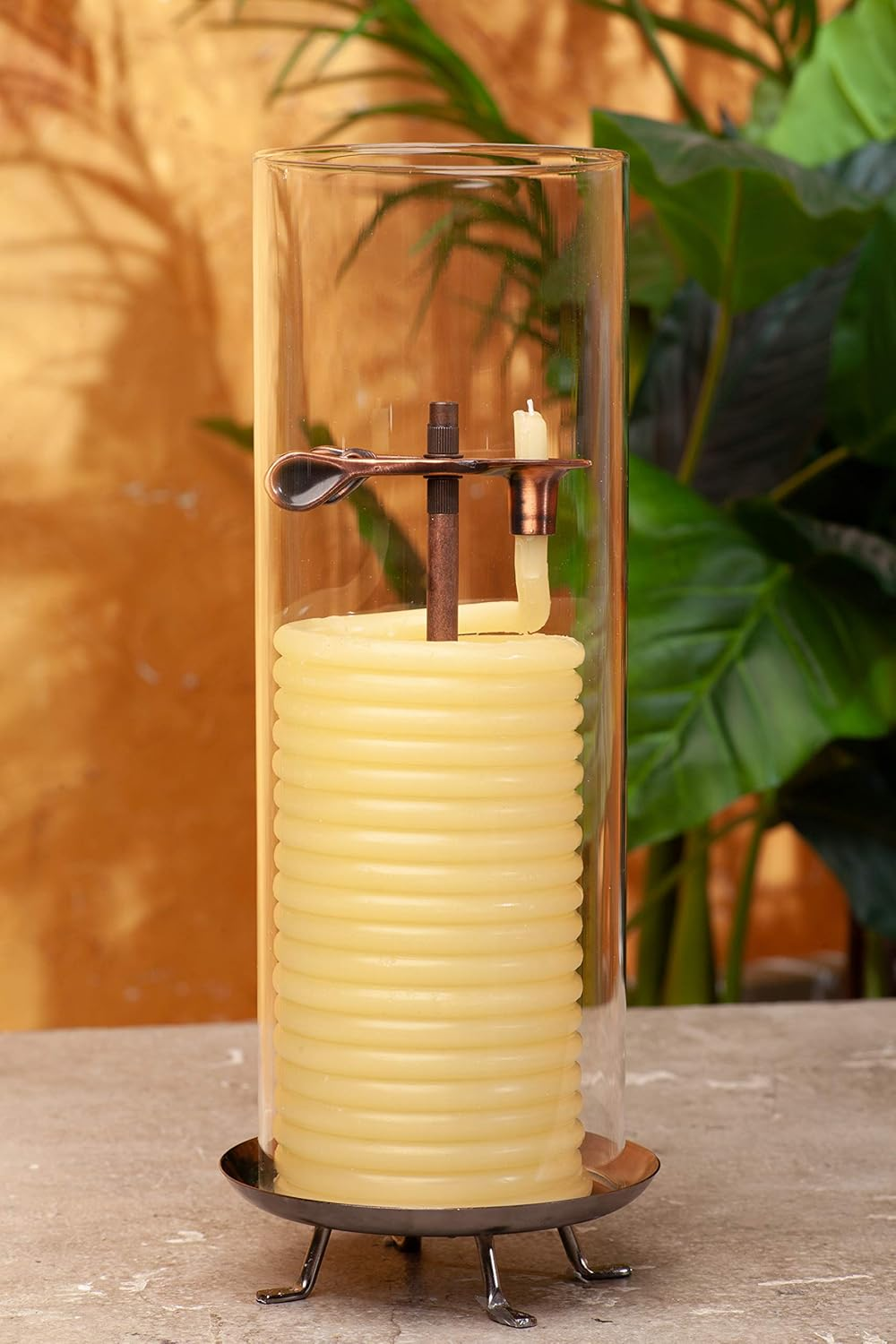 Candle by the Hour 80-Hour Candle with Glass Cylinder, Eco-Friendly Natural Beeswax with Cotton Wick, Yellow