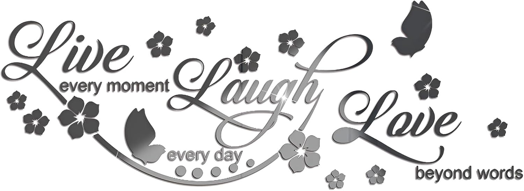 ZGWANSUI Live Laugh Love Mirror Decal, Inspirational Wall Stencils Peel and Stick Quotes, Decorative Wall Stickers Decor Living Room, Motivational Sayings Words for Bedroom Home Wall Art, Silver