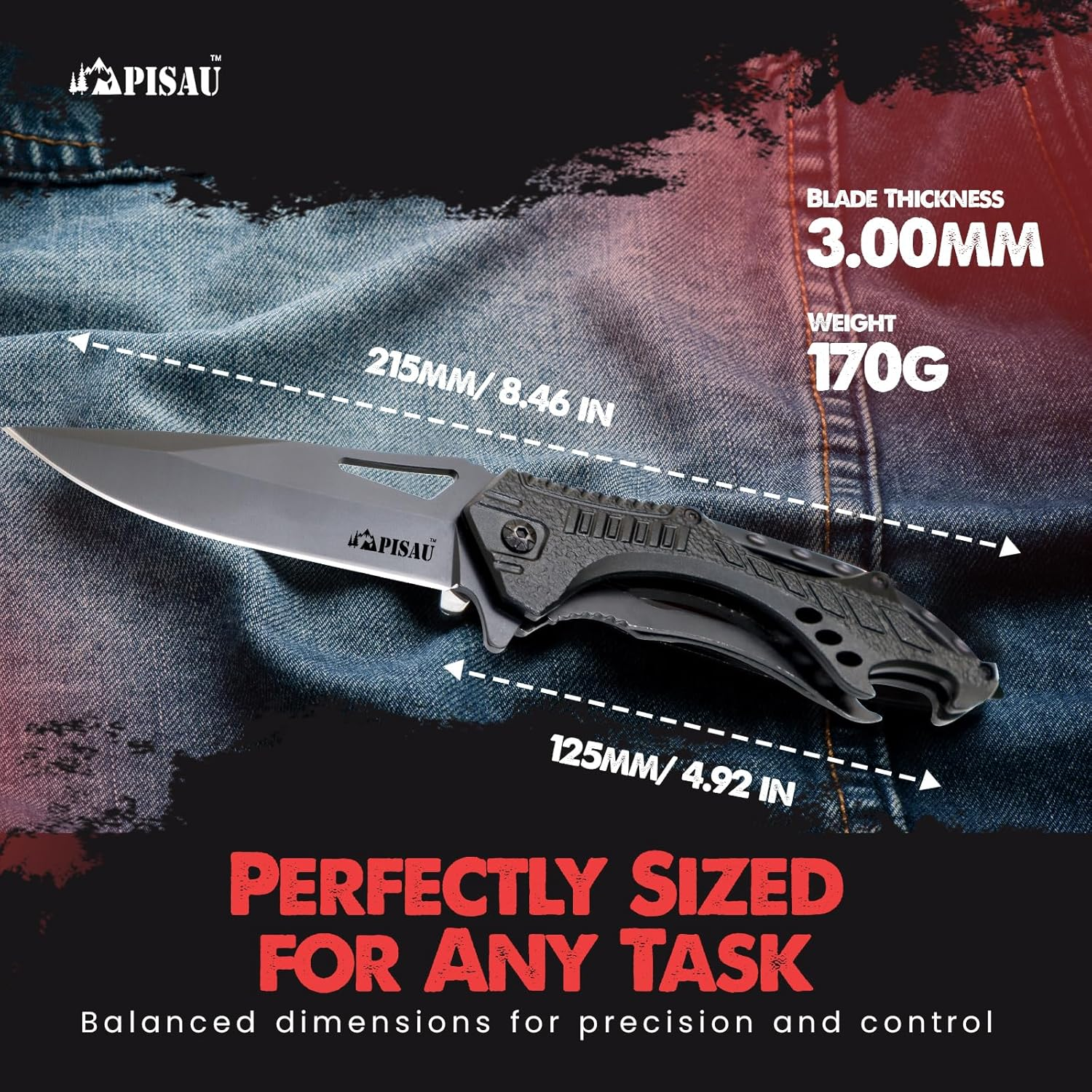 Folding Pocket Knife with Liner Lock, Bottle Opener and Glass Breake (Black)