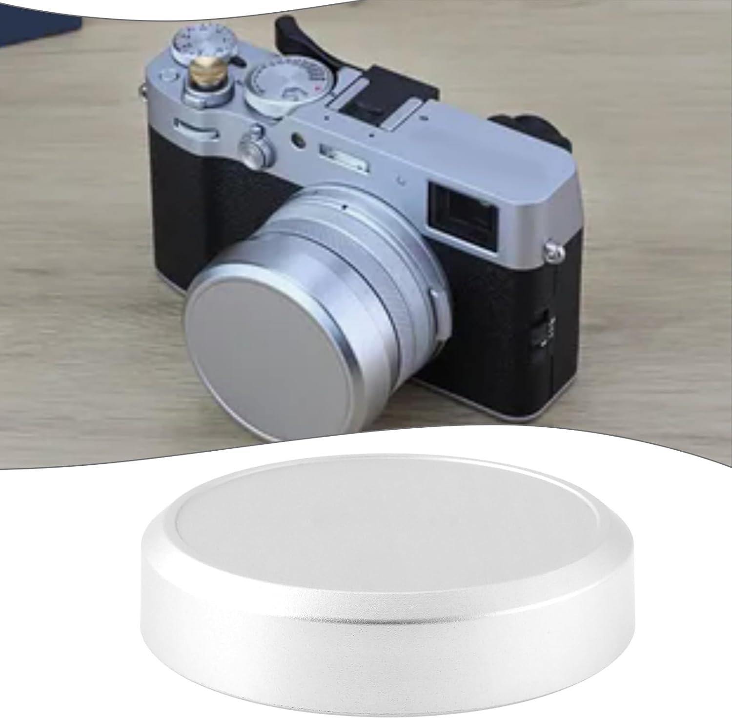OTOTEC 1Pc Camera Metal Lens Cap Aluminum Alloy Snap on Lens Cover Compatible with Fujifilm X100VI X100V Compatible with Haoge LH-X54W Silver image number 5