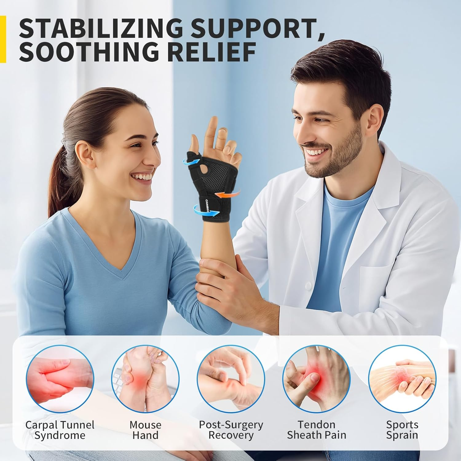 CAMBIVO Thumb Brace with Adjustable Straps, Breathable Wrist Support with Open-Palm for Arthritis, De Quervain'S Tenosynovitis, Sprains, Fits Right or Left (Black, S/M)