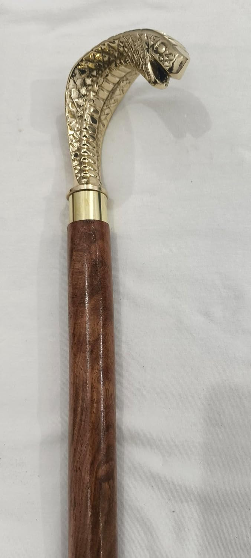 Vintage Wooden Walking Stick with Gold Snake Handle, Wooden Cane with Brass Cobra Design, Vintage-Style Mobility Support image number 4