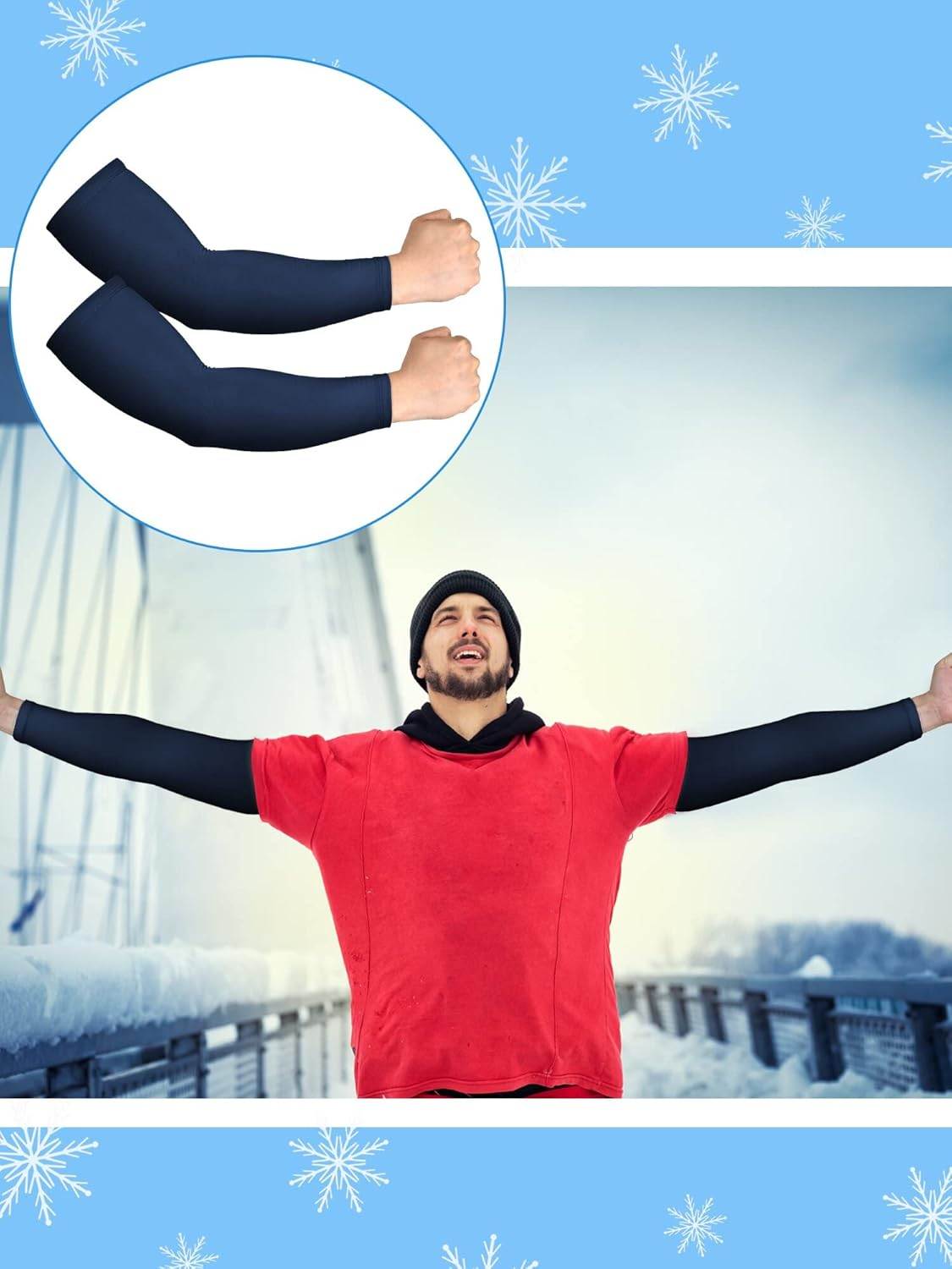 4 Pairs Thermal Arm Warmer Winter Arm Sleeve Cycling Thermal Sleeves Compression Running Arm Warmers Sleeves for Men Women - Black, Dark Gray image number 5