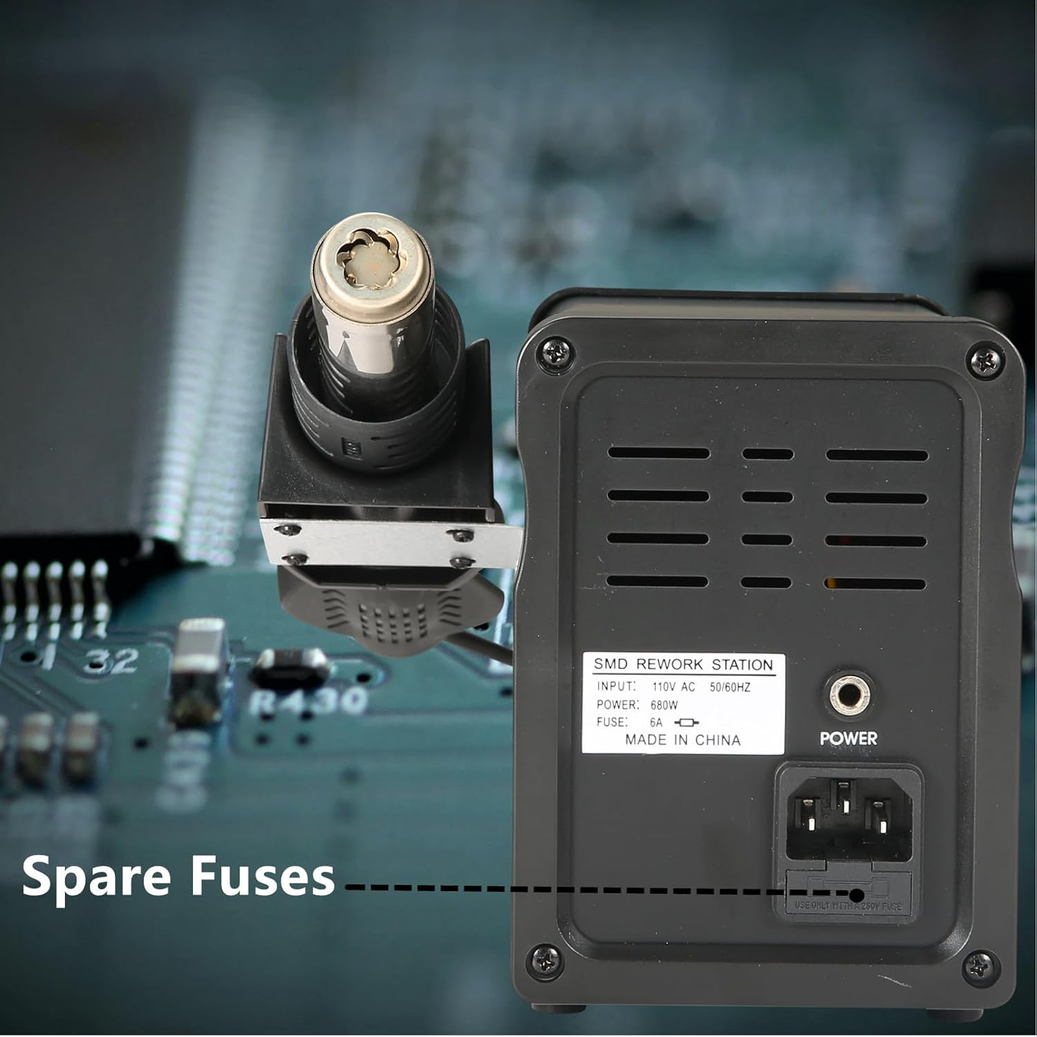 TLBZK 858D 220V Rework Station, SMD Soldering Station with Hot Air Heat Gun, Digital Solder Stations Iron Holder with 8 Nozzles for Electronics Repairing image number 3