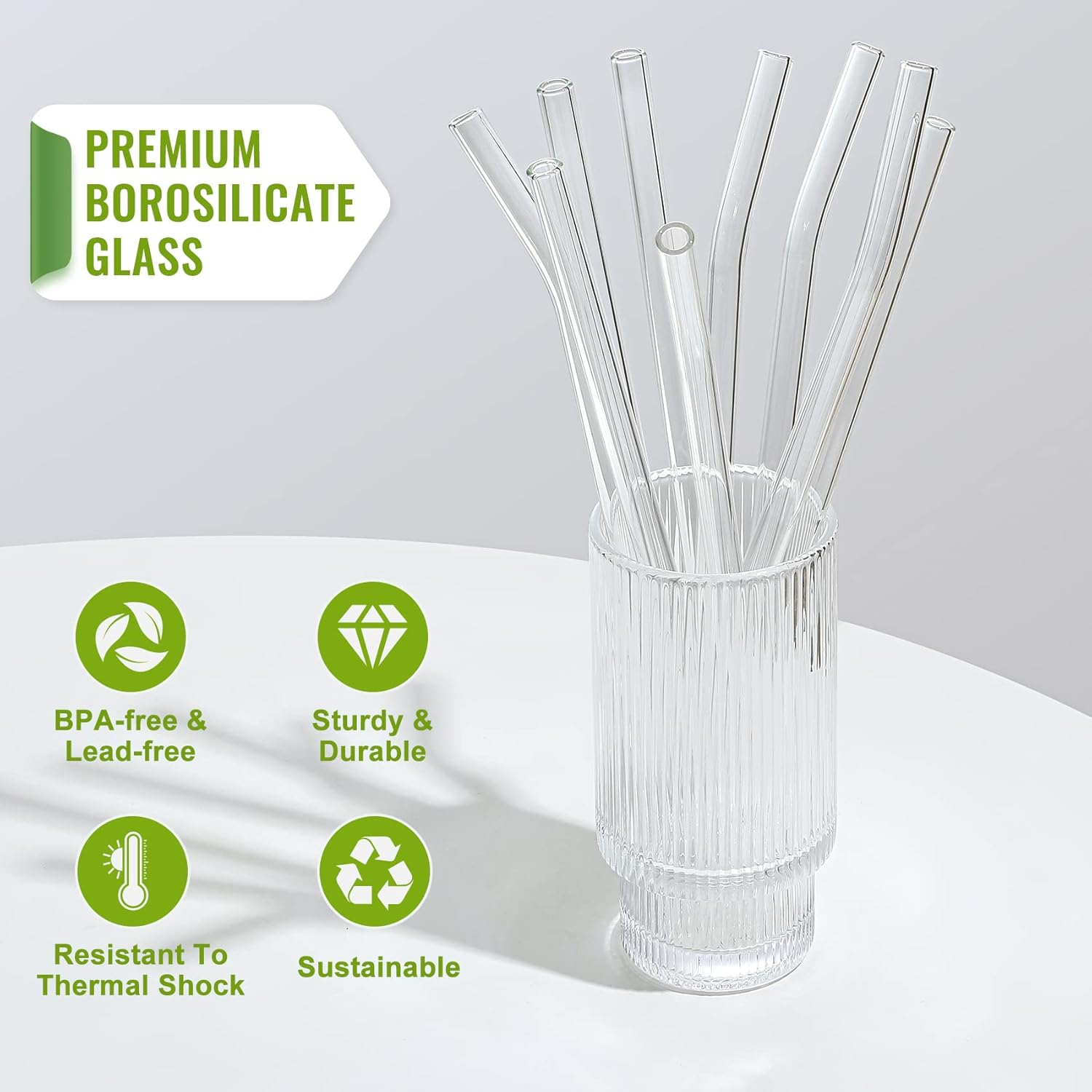 NETANY 12-Pack Reusable Glass Straws, Clear Glass Drinking Straw, 10''X10 MM, Set of 6 Straight and 6 Bent with 4 Cleaning Brushes - Perfect for Smoothies, Milkshakes, Tea, Juice - Dishwasher Safe image number 4