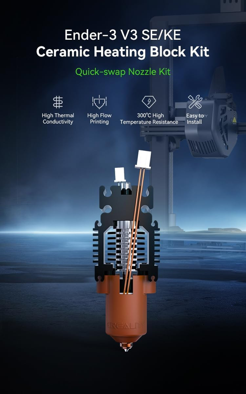 Creality Ender-3 V3 SE/KE Ceramic Heating Block Kit-Quick-Swap Nozzle Kit, 300&deg;C High Temperature Resistance, Easy to Install, High Thermal Conductivity & High Flow Printing, 3D Printer Accessories image number 1