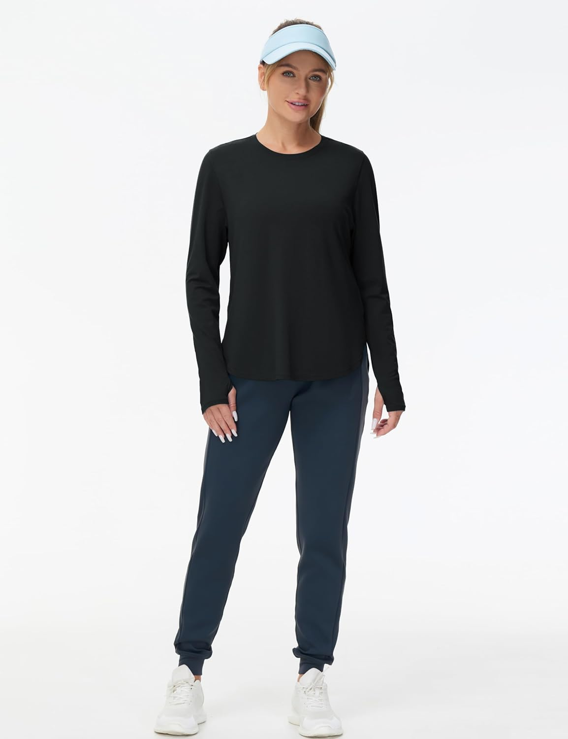 THE GYM PEOPLE Women'S Long Sleeve Workout Shirts Lightweight Cotton Running Yoga Tops with Thumb Hole image number 7