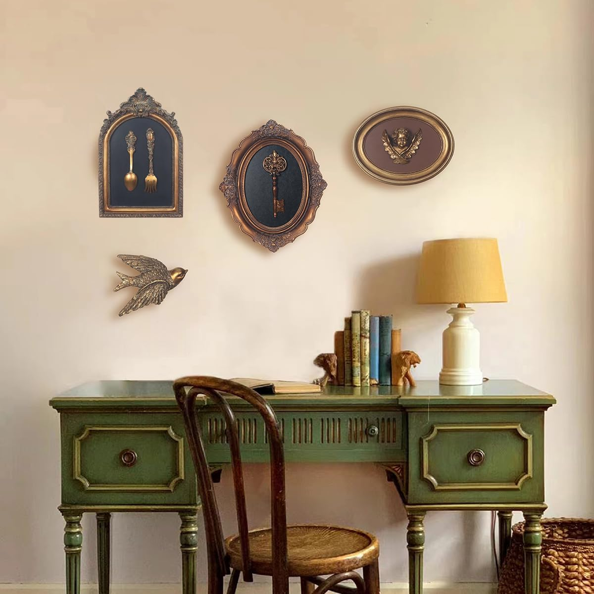 S-MANTIS Vintage Wall Sculpture,Antique Pediment,Hallway Wall Art, Hand Painted Wall Decoration with Embossed Intricate Spoon and Fork Design, Arched Aesthetic Room D&eacute;cor, Gallery, Unique Gift - Antique-Spoons image number 6