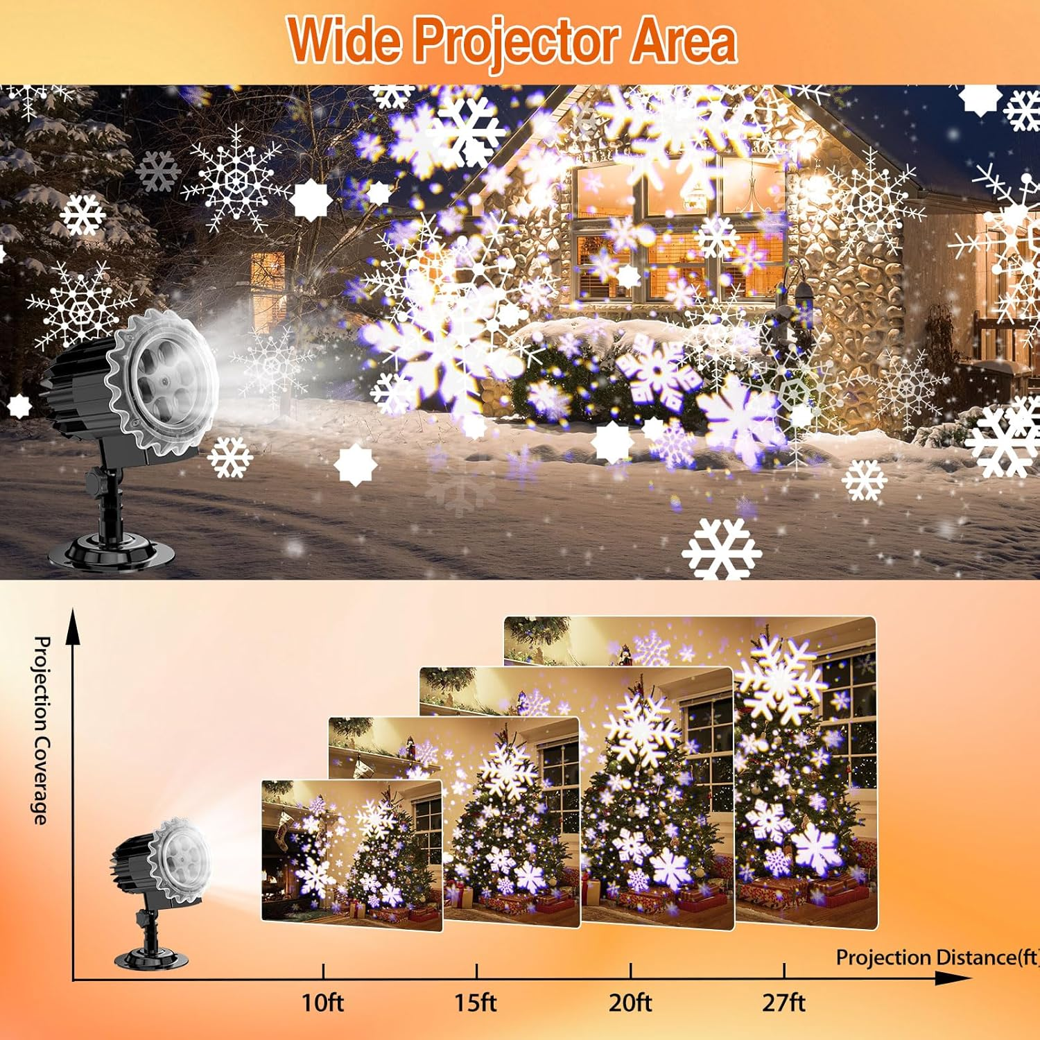 Christmas Snowflake Projector Lights Indoor Outdoor, 2024 High Bright LED Snowfall Projector Lamp, Waterproof Snow Projector for Holiday Party Wedding Garden Patio Landscape Lighting Decoration image number 5