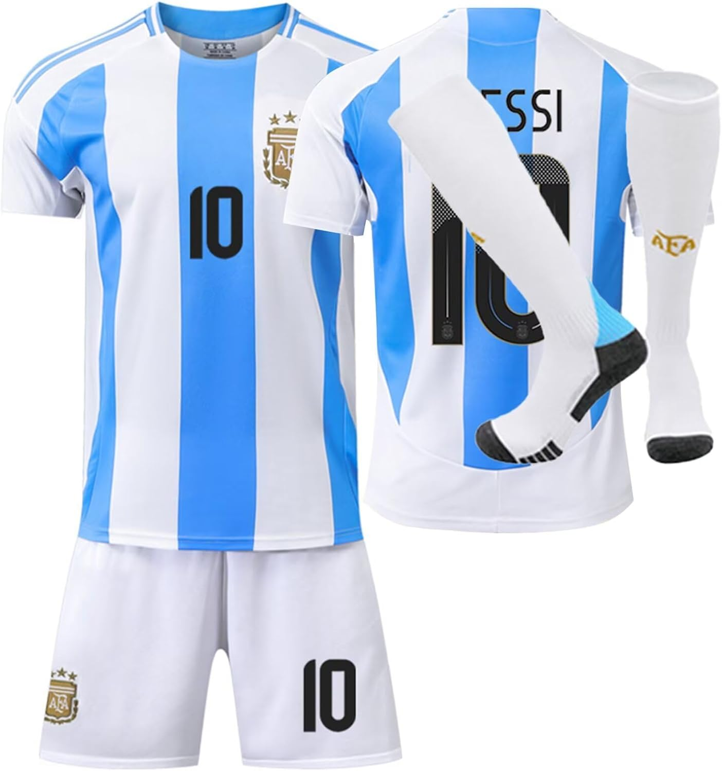 ZVCXOE Argentina Home Football Jersey Set No. 10 Children'S Jersey Football Training Suit #10 T-Shirt Shorts Socks Set Suitable for 5-13 Years Old