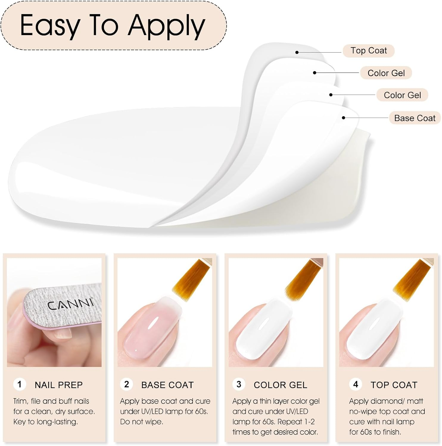 CANNI White Gel Polish &ndash; 1 Pc Pure White, High Gloss UV/LED Soak-Off Gel Nail Polish for French Manicure, DIY & Salon Quality for Grils & Women image number 6