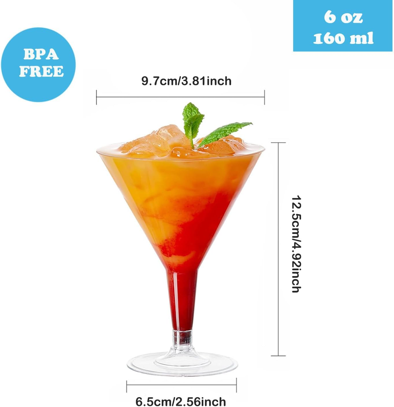 24 Pack Clear Plastic Martini Glasses 6 Oz Cocktail Glasses, Small Dessert Cups, for Wedding, Party Wine, Champagne, Margarita Drink Glasses image number 3