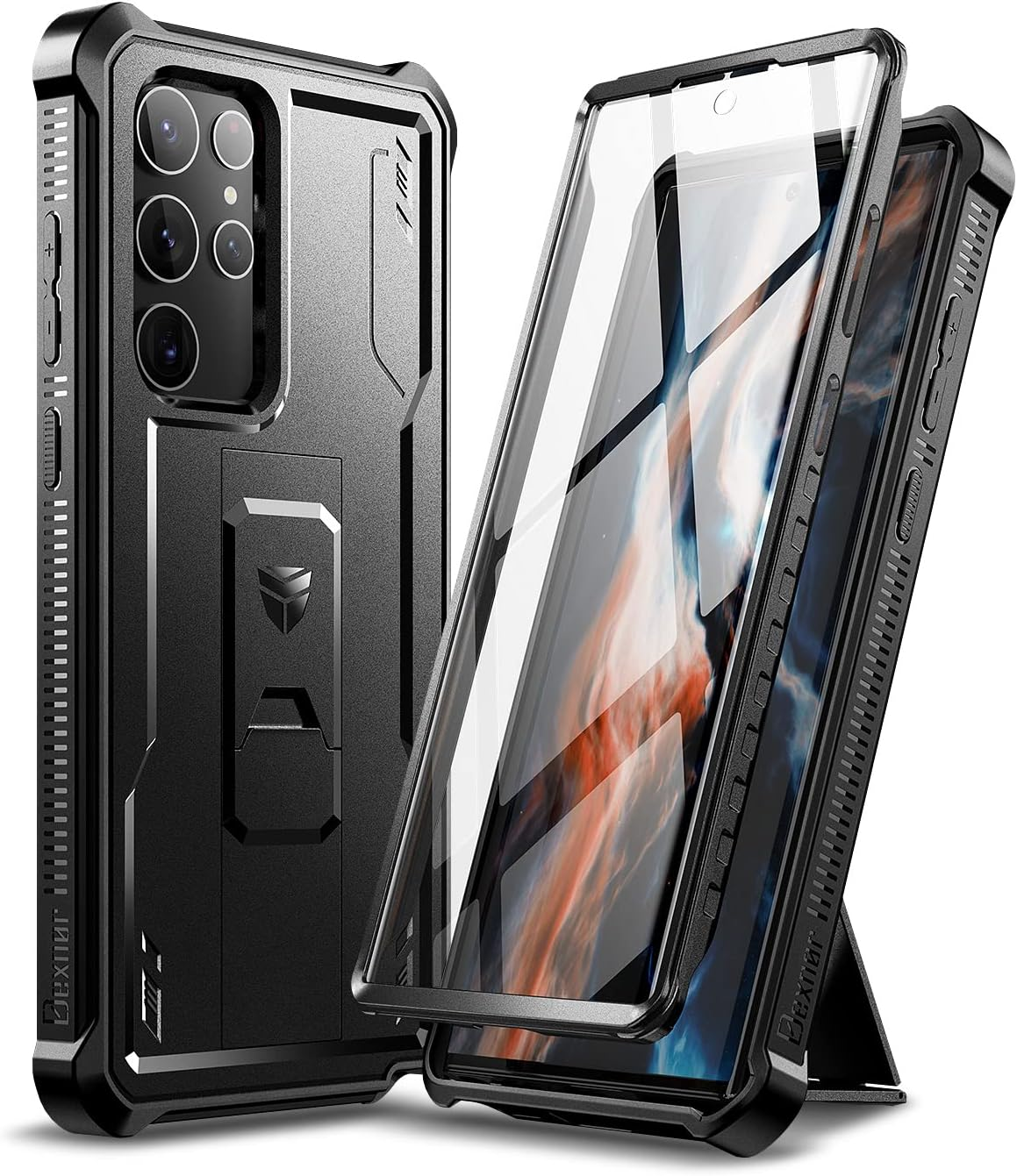 Dexnor Compatible with Samsung Galaxy S22 Ultra 5G Case with Built-In Screen Protector Military-Grade 360 Full Body Shockproof Bumper Protection Cover with Stand - Black