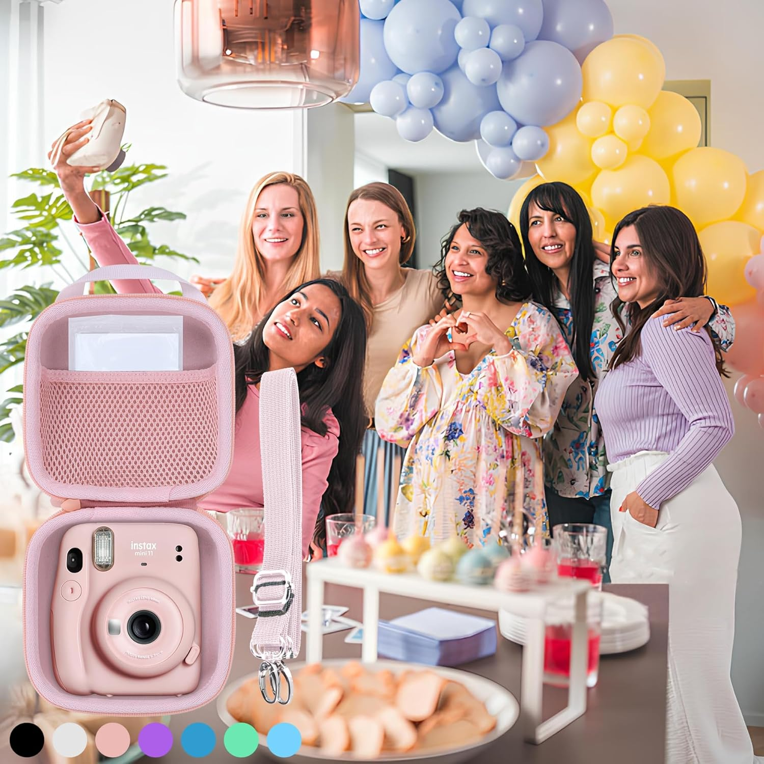 Storage Case Compatible with Fujifilm Instax Mini 12/11 Instant Camera (Blush Pink Case) (Pink) - Black image number 7