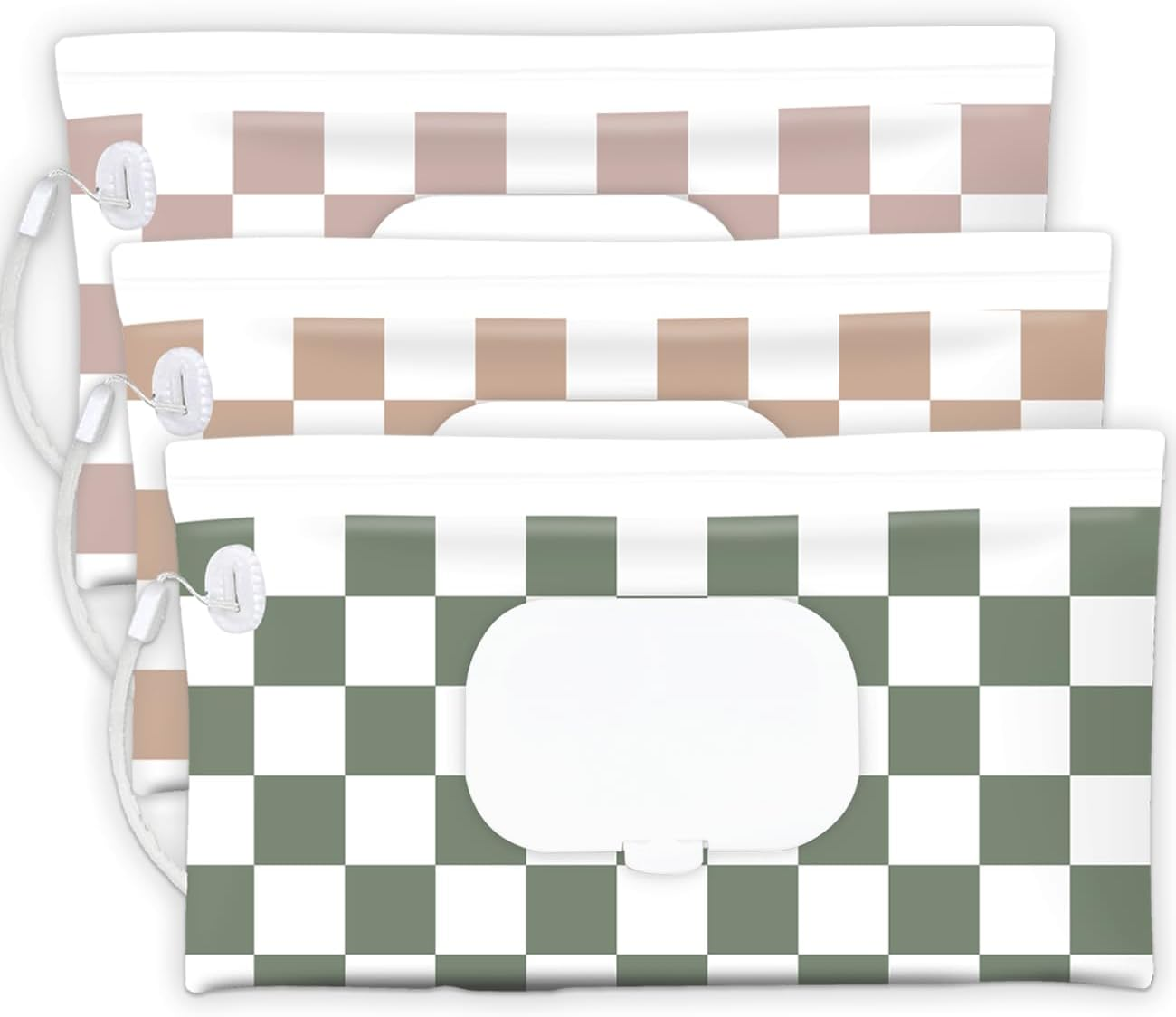 Baby Wipe Holder, 3-Pack Portable Refillable Wipe Dispenser, Waterproof & Dustproof Travel Baby Wipes Case, Reusable Diaper Wipe Container with Checkerboard Design image number 4