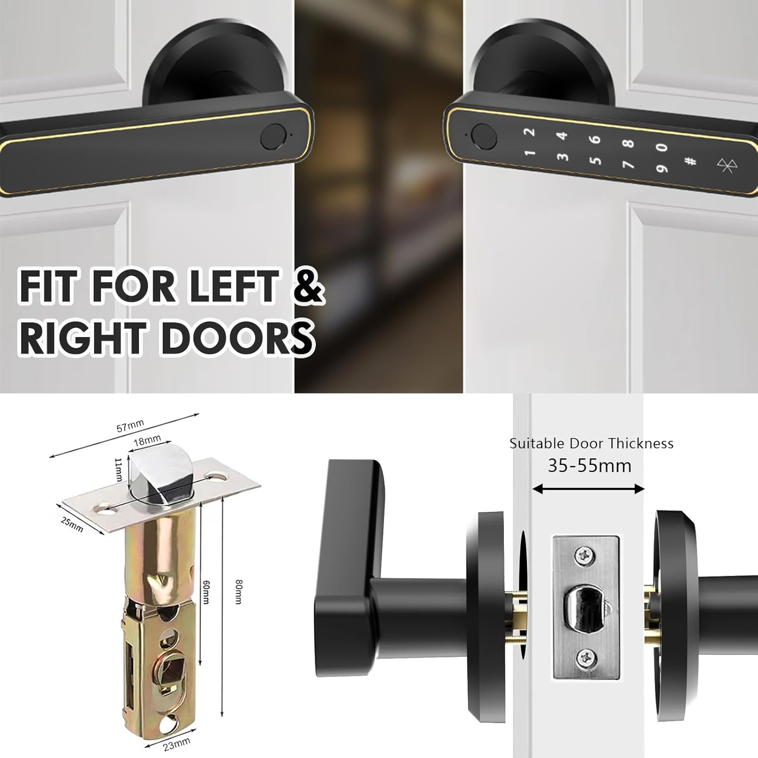 YOPOWER Smart Door Lock, Fingerprint Keyless Entry Door Lock with Handle, Biometric Electronic Door Lock with App for Home/Office/Bedroom/Apartment - Black - Model 2 image number 7