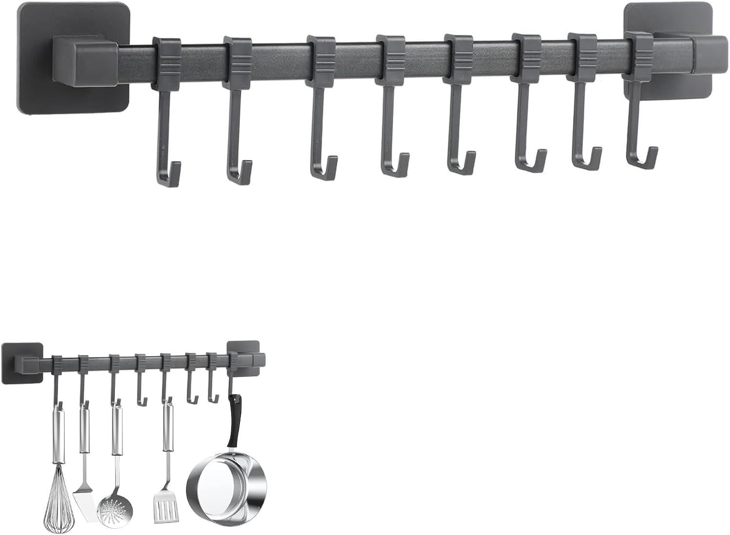 Chmiss Kitchen Hook Rack without Drilling, Hook Rack Kitchen with 8 Movable Hooks, Wall Hooks for Kitchen Utensils for Kitchen, Bathroom, Bedroom image number 3
