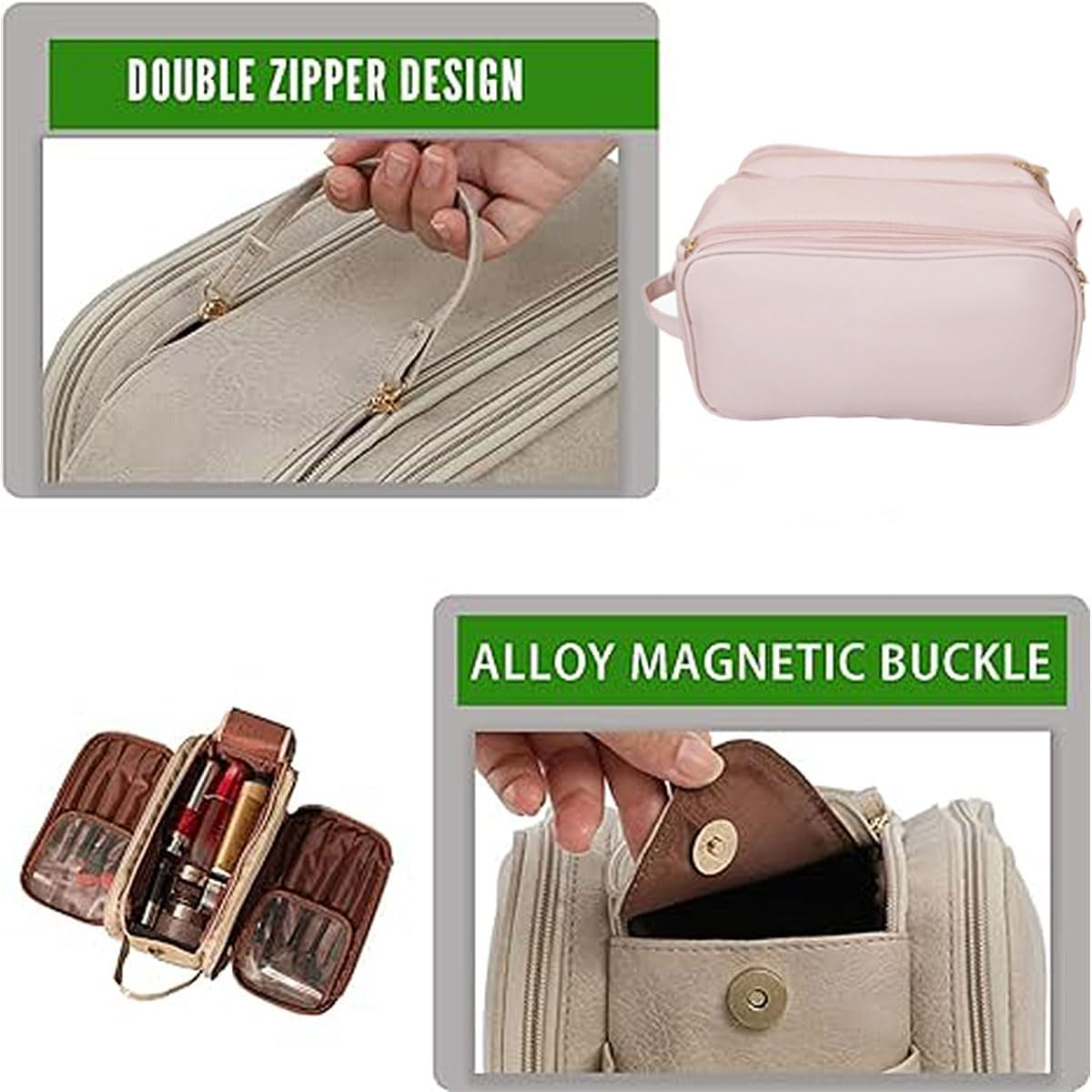 AIMALL Multi-Functional Large Capacity Cosmetic Bag &ndash; Portable Travel Makeup Brush and Toiletry Storage Organizer for Women image number 2