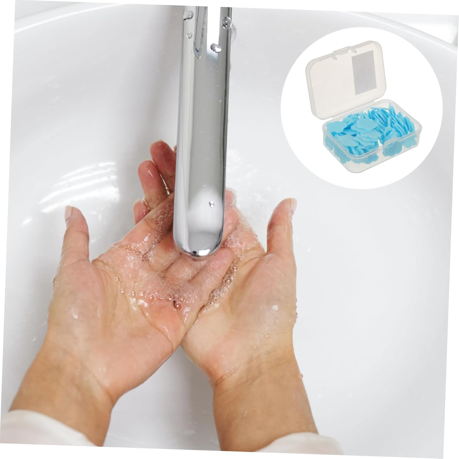 VANZACK Portable Travel Soap Sheets Mini Soap Slices for Boys and Girls Blue Milk Fragrance Hand Cleaning 30-Pack for Camping and Travel image number 1