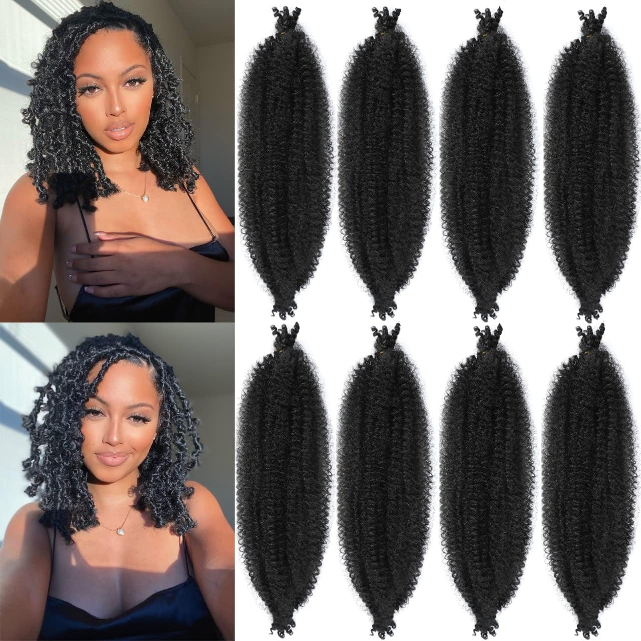 Celie 8 Packs Pre-Separated Springy Afro Twist Hair Suitable for Damaged Soft Locs Synthetic Marley Twist Braiding Hair (18 Inches, 1B)