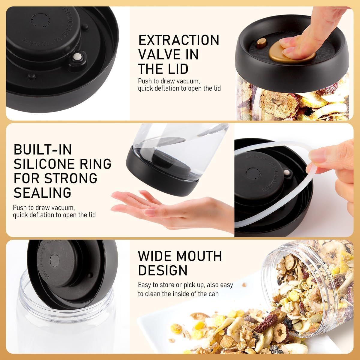 Coffee Storage Container Vacuum Seal for Jars, Glass Kitchen Storage Jars, Coffee Canisters with Airtight Lid Seal, Food Storage Containers - Perfect for Coffee Beans, Tea, Sugar (1200Ml) image number 2