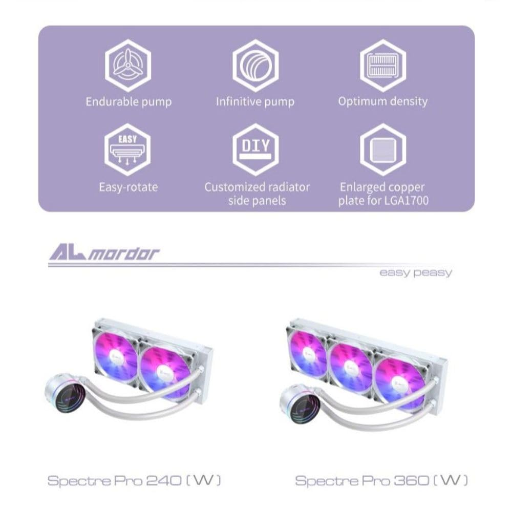Almordor Spectre Pro 360Mm Liquid CPU Cooler with 3 RGB Fans, ARGB 5V 3Pin Sync, Liquid Cooling System for Gaming PC, Desktop, Computer Build, White image number 1