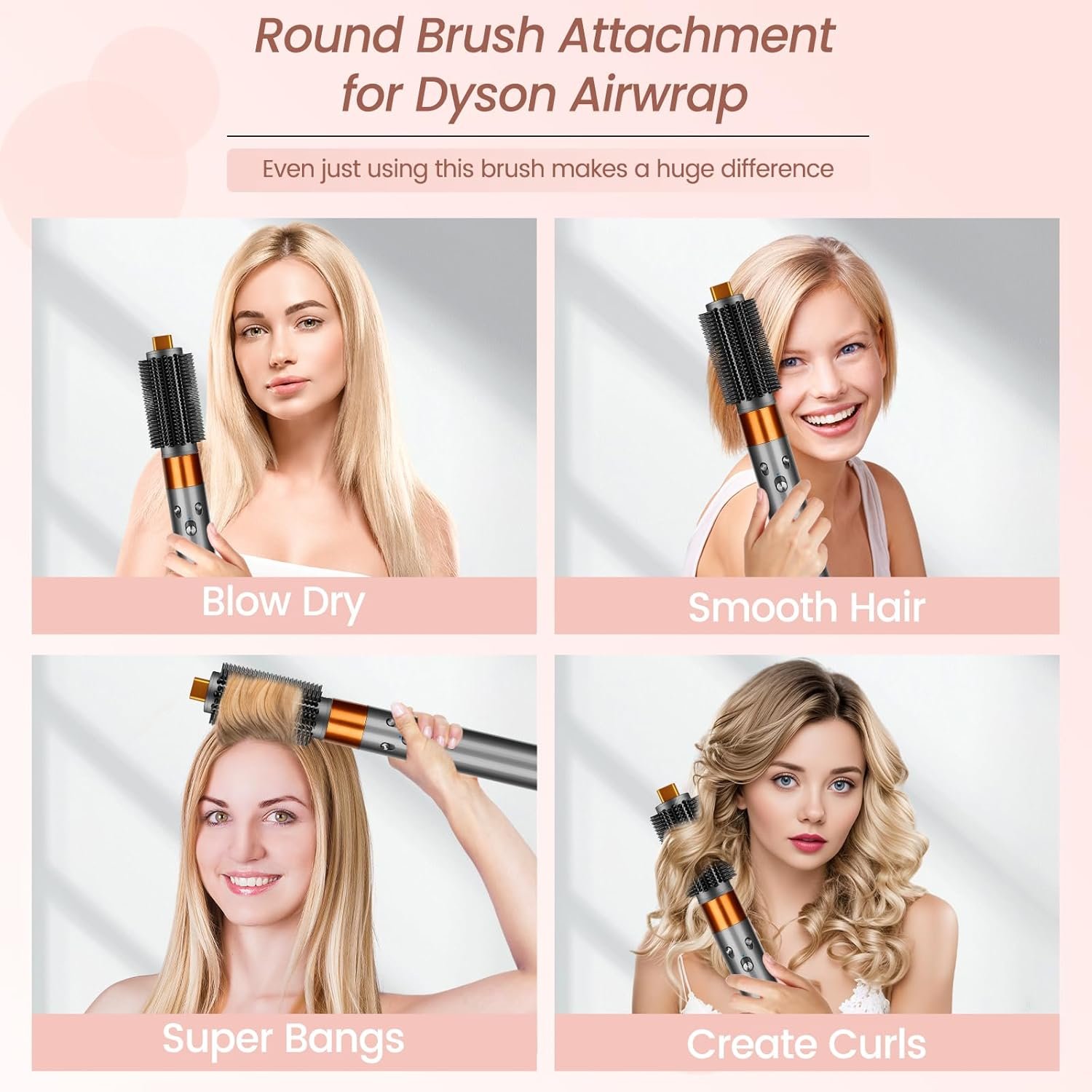 YTCHYYSK round Brush Attachment Compatible with Dyson Airwrap, Oval round Volumizing Brush for Dyson Air Wrap Accessories for Straighten Dry Curls Add Volume, Gold