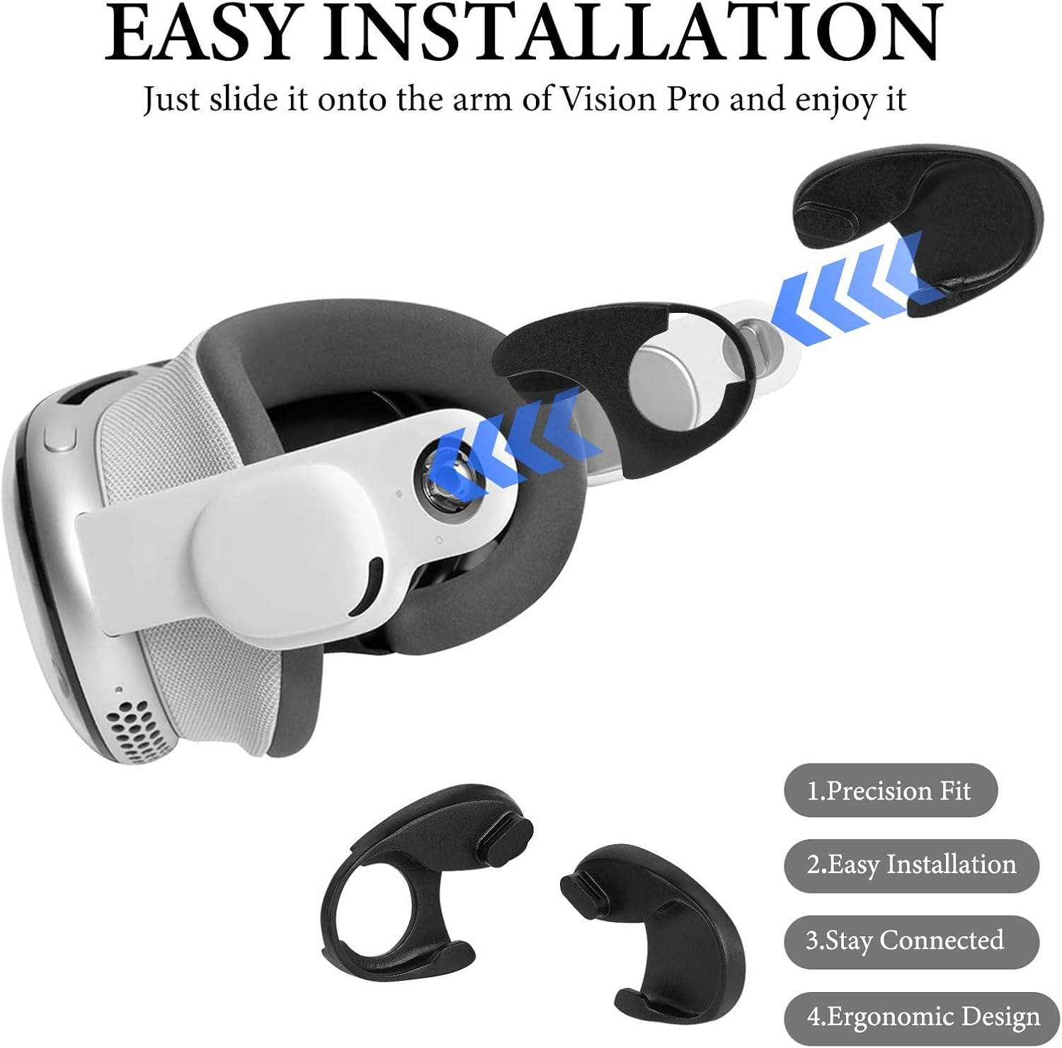 Geekria VR Headset Dual Band Adapter Compatible with Apple Vision Pro, Head Strap Top Knit Adapter, Reduces Facial Stress, Comfort Top Strap Attachment (Black) image number 4