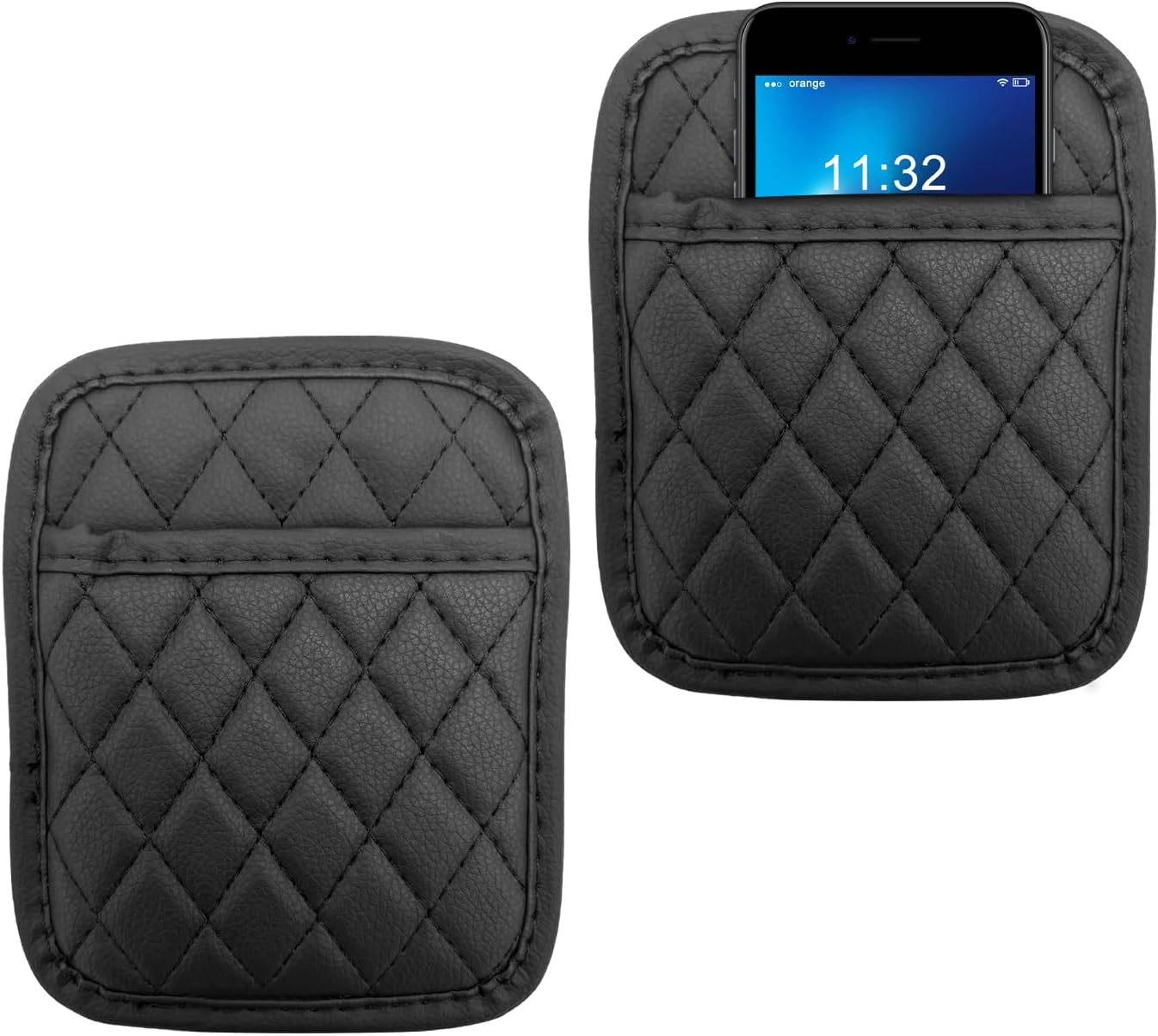 2PCS Car Side Pocket Organizer, Leather Auto Seat Storage Bag for Cell Phone Sunglasses, Waterproof Document Holder Tray Pouch for Vehicle Seat Gap Filler, Car Accessories (Large)