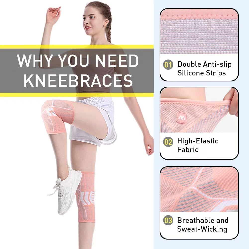 2 Pack Knee Support Brace for Women/Men Compression Knee Sleeves for Arthritis Pain,Meniscus Tear, Running,Working Out,Acl,Mcl,Pain Relief,Sports Pink,X-Large image number 5
